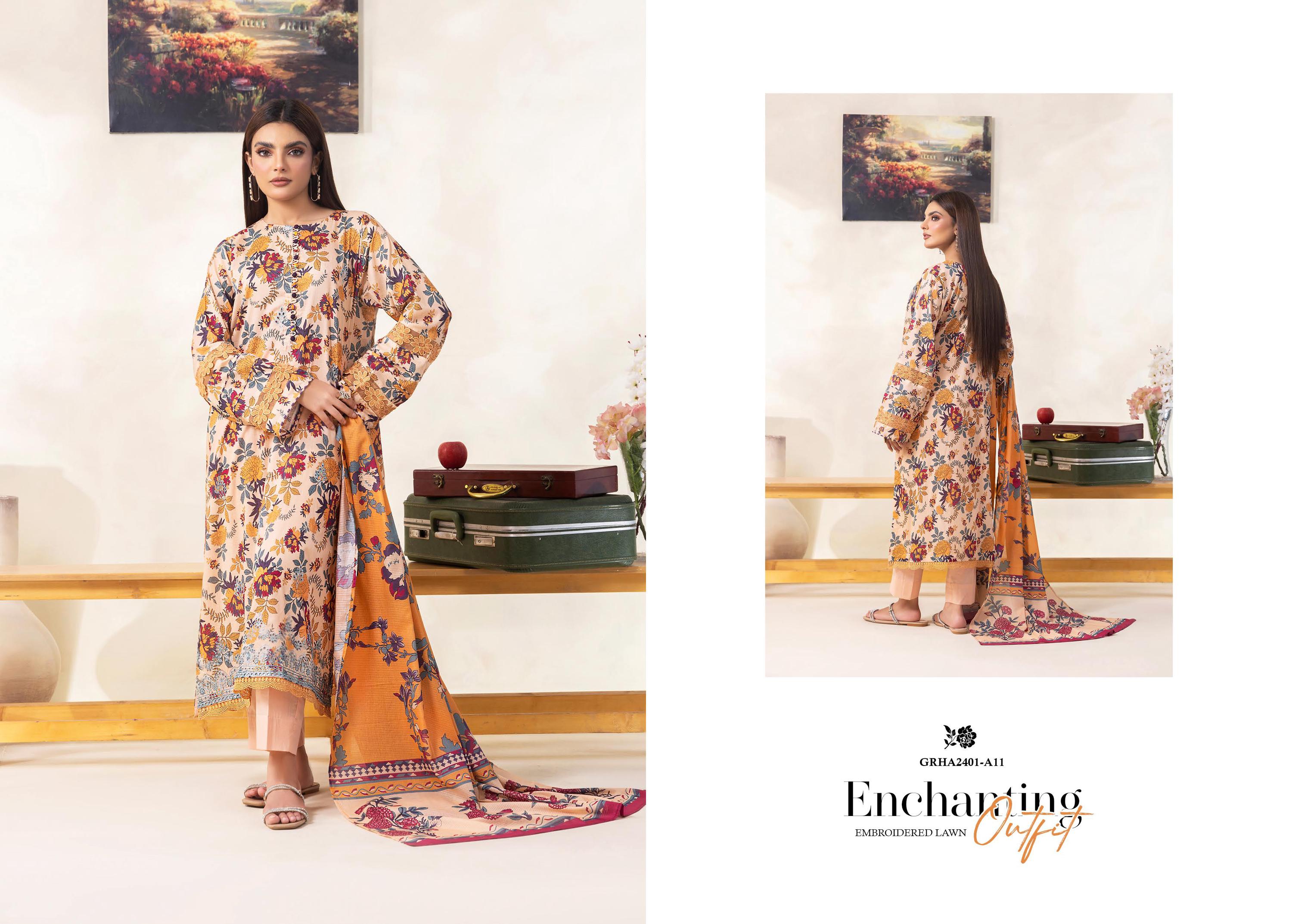 Eid Dress For Womens - Pakistani Embroidered Lawn Ramadan Partywear Festival Suits Salwar Kameez Suit In Medium Size