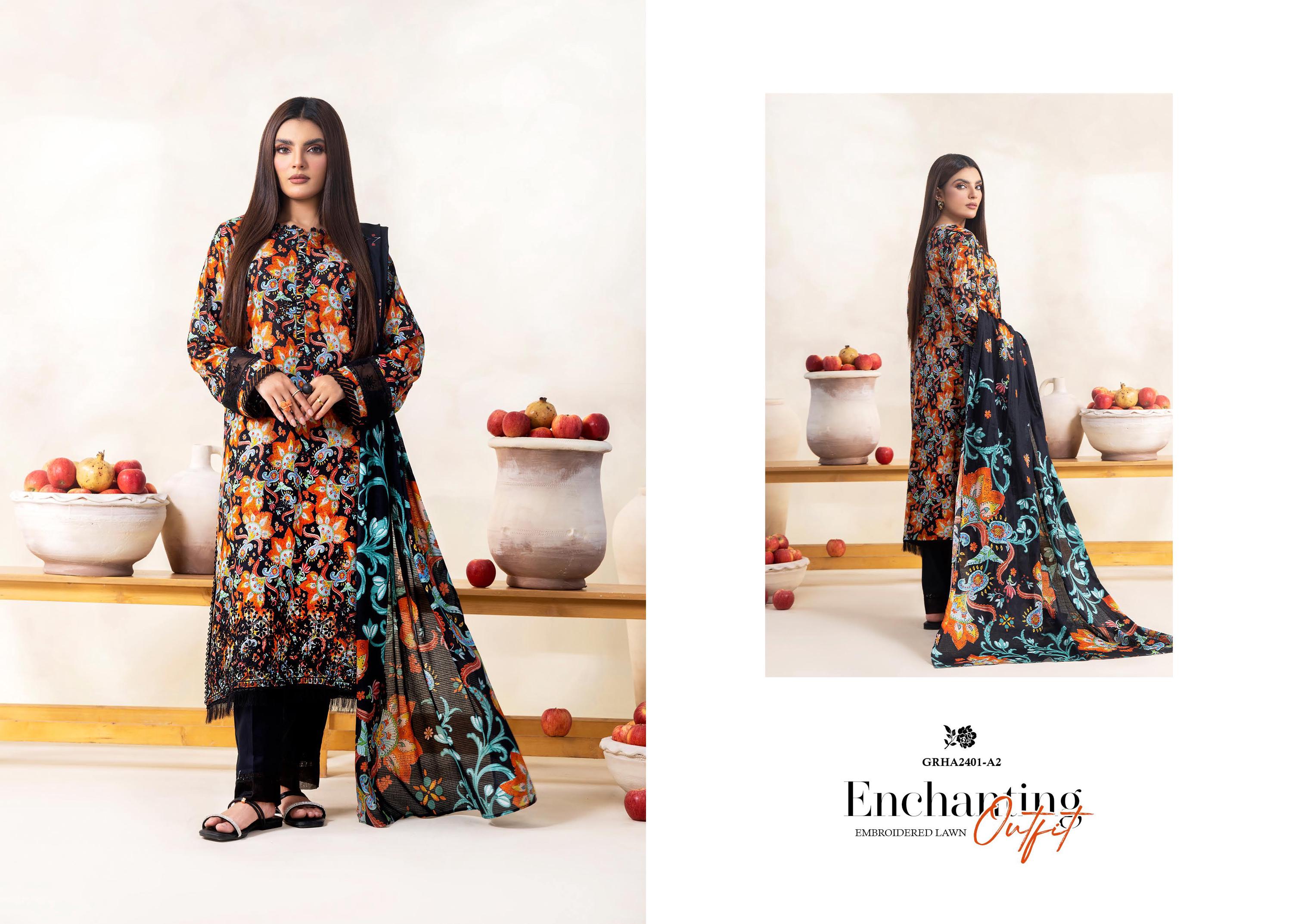 Eid Dress For Womens - Pakistani Embroidered Lawn Ramadan Partywear Festival Suits Salwar Kameez Suit In Medium Size