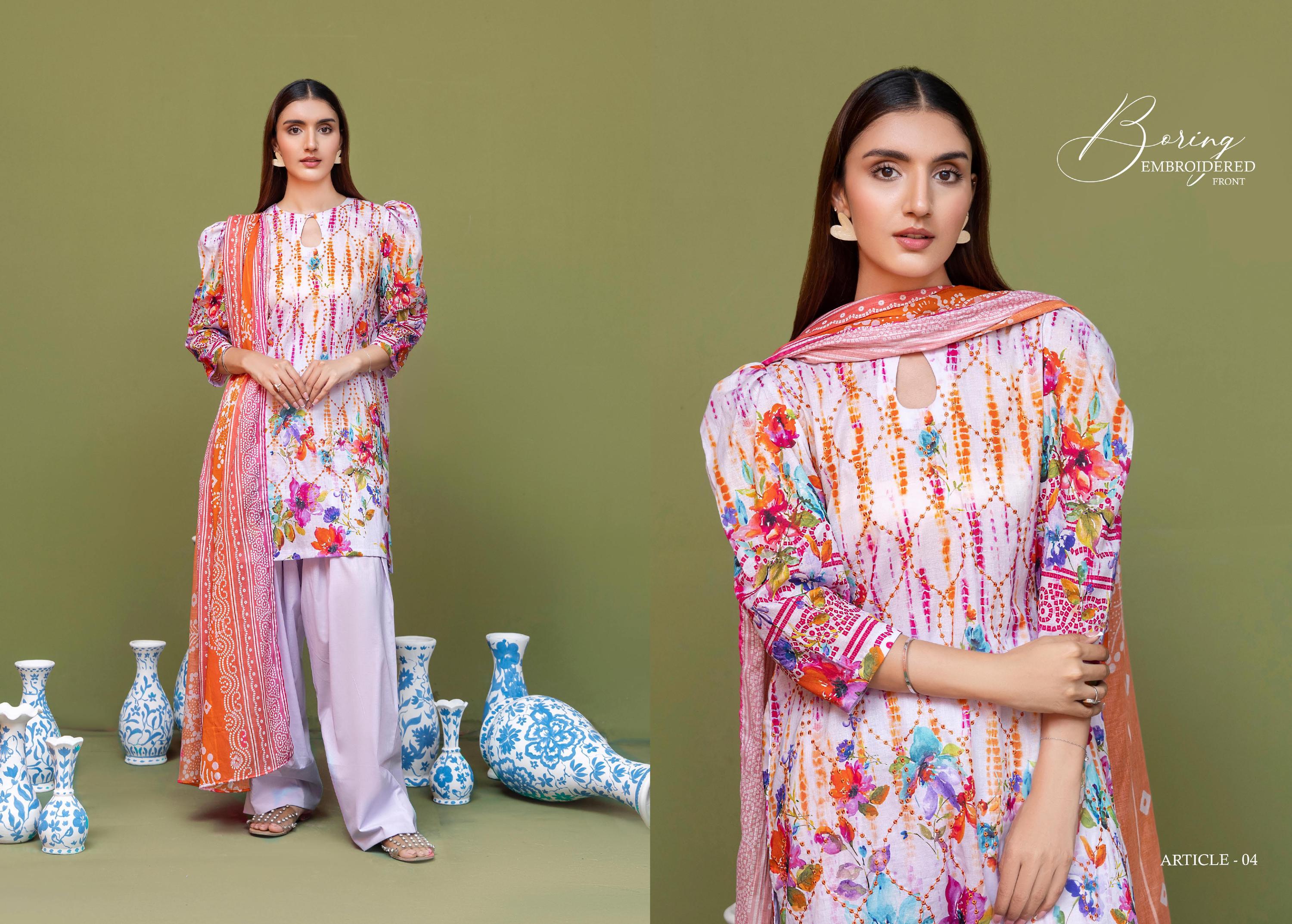 Eid Dress For Womens - Pakistani Embroidered Lawn Ramadan Partywear Festival Suits Salwar Kameez Suit In Medium Size