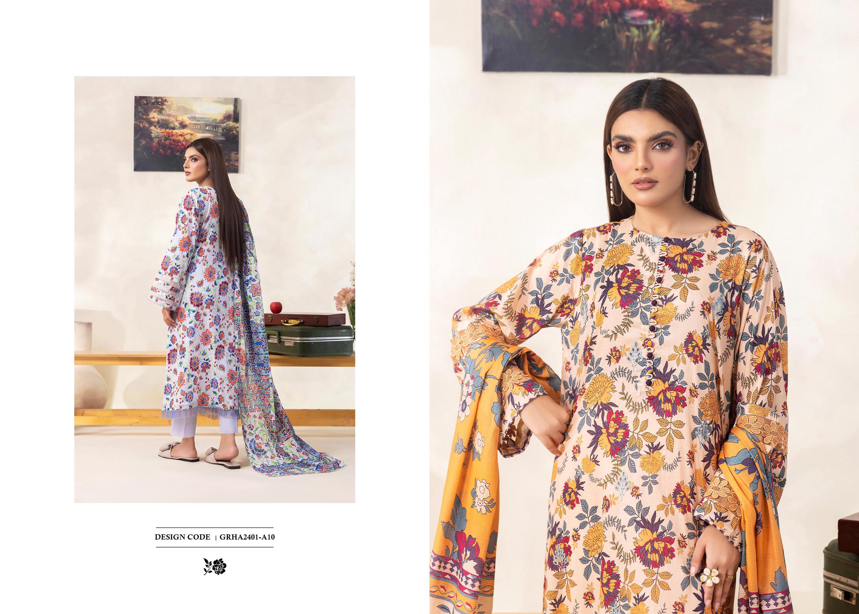 Eid Dress For Womens - Pakistani Embroidered Lawn Ramadan Partywear Festival Suits Salwar Kameez Suit In Medium Size