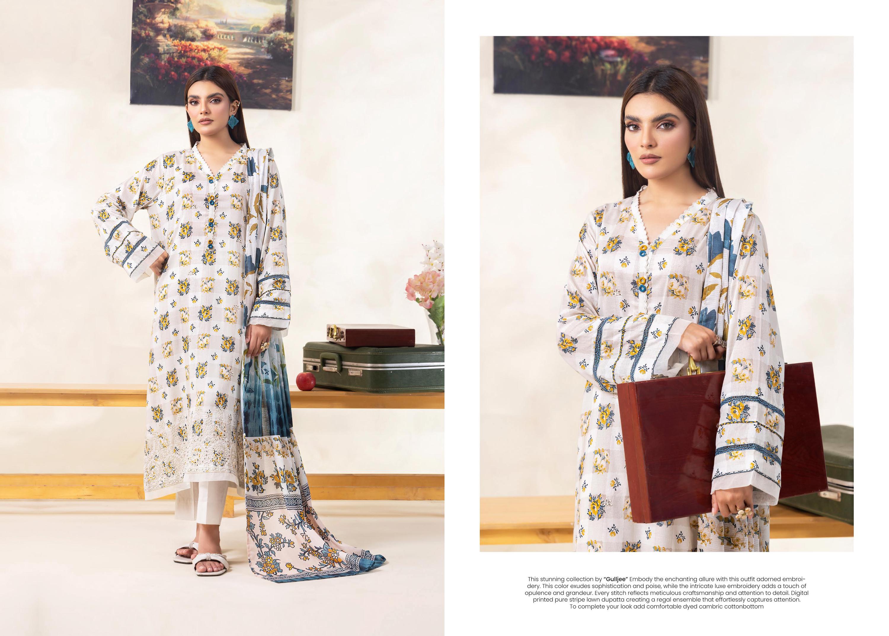 Eid Dress For Womens - Pakistani Embroidered Lawn Ramadan Partywear Festival Suits Salwar Kameez Suit In Medium Size