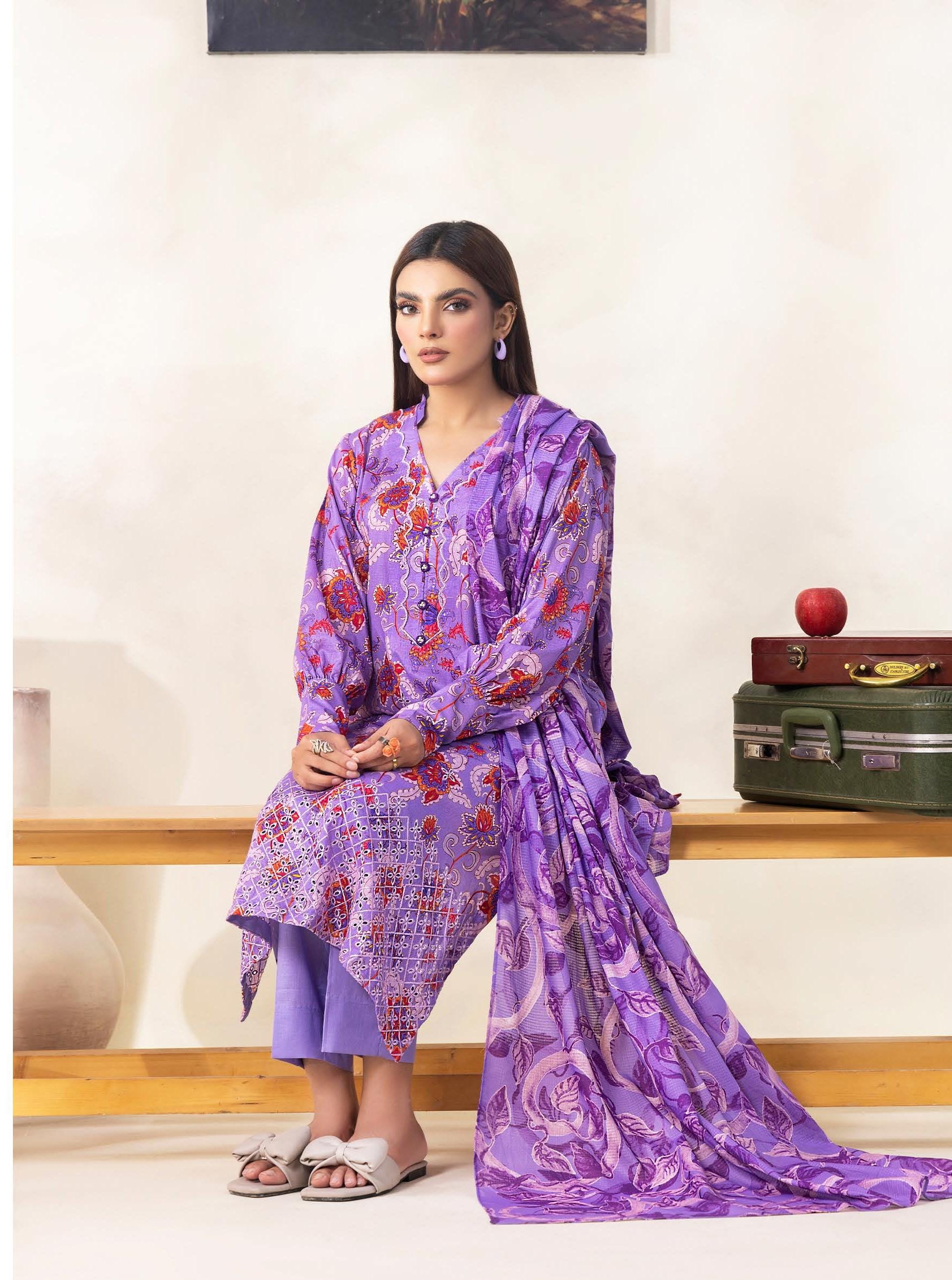 Eid Dress For Womens - Pakistani Embroidered Lawn Ramadan Partywear Festival Suits Salwar Kameez Suit In Medium Size