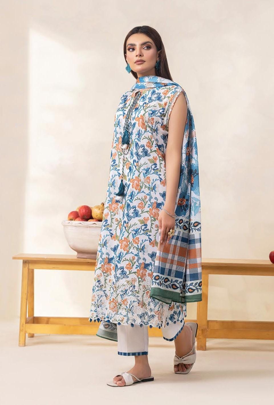 Eid Dress For Womens - Pakistani Embroidered Lawn Ramadan Partywear Festival Suits Salwar Kameez Suit In Medium Size