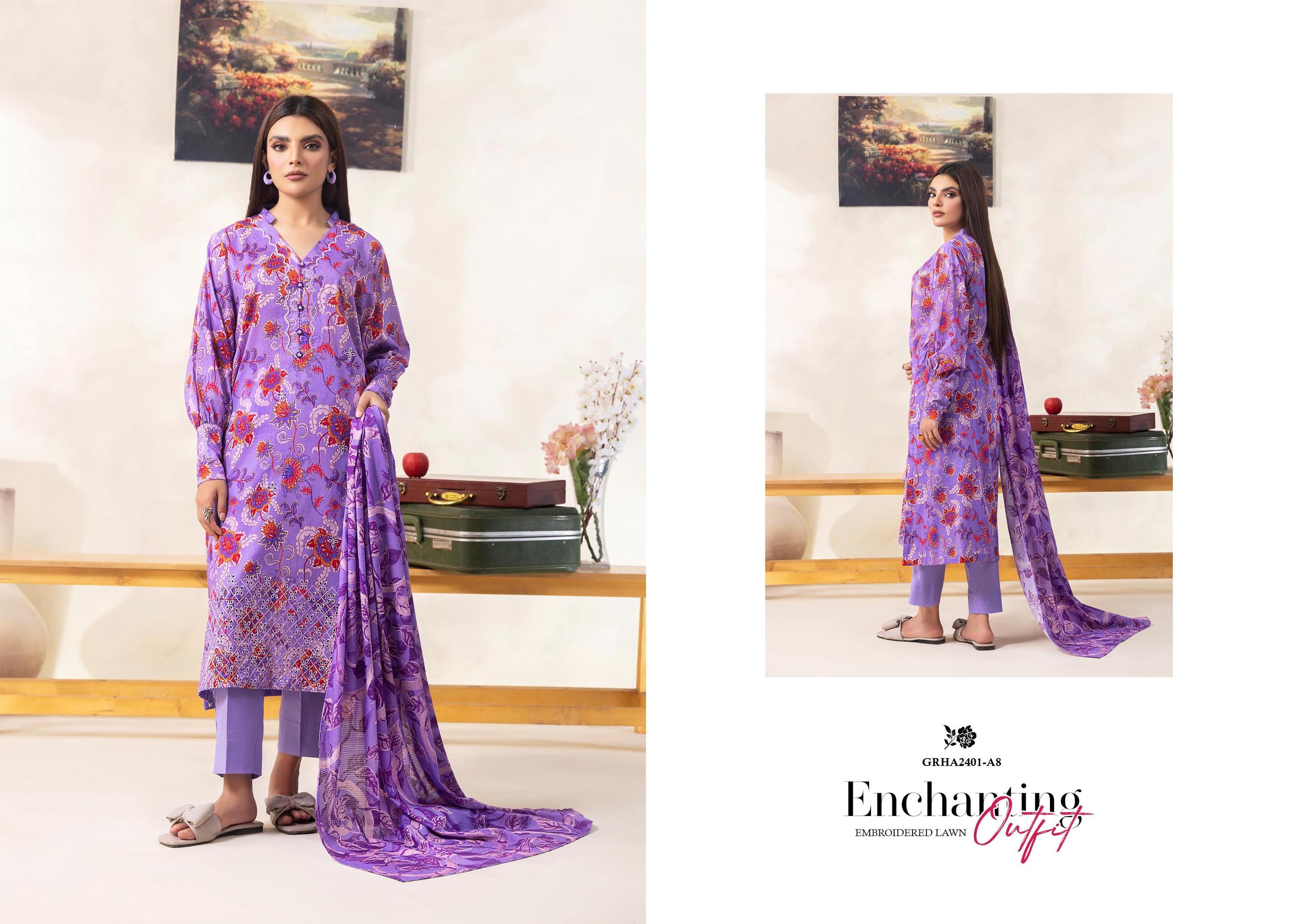 Eid Dress For Womens - Pakistani Embroidered Lawn Ramadan Partywear Festival Suits Salwar Kameez Suit In Medium Size