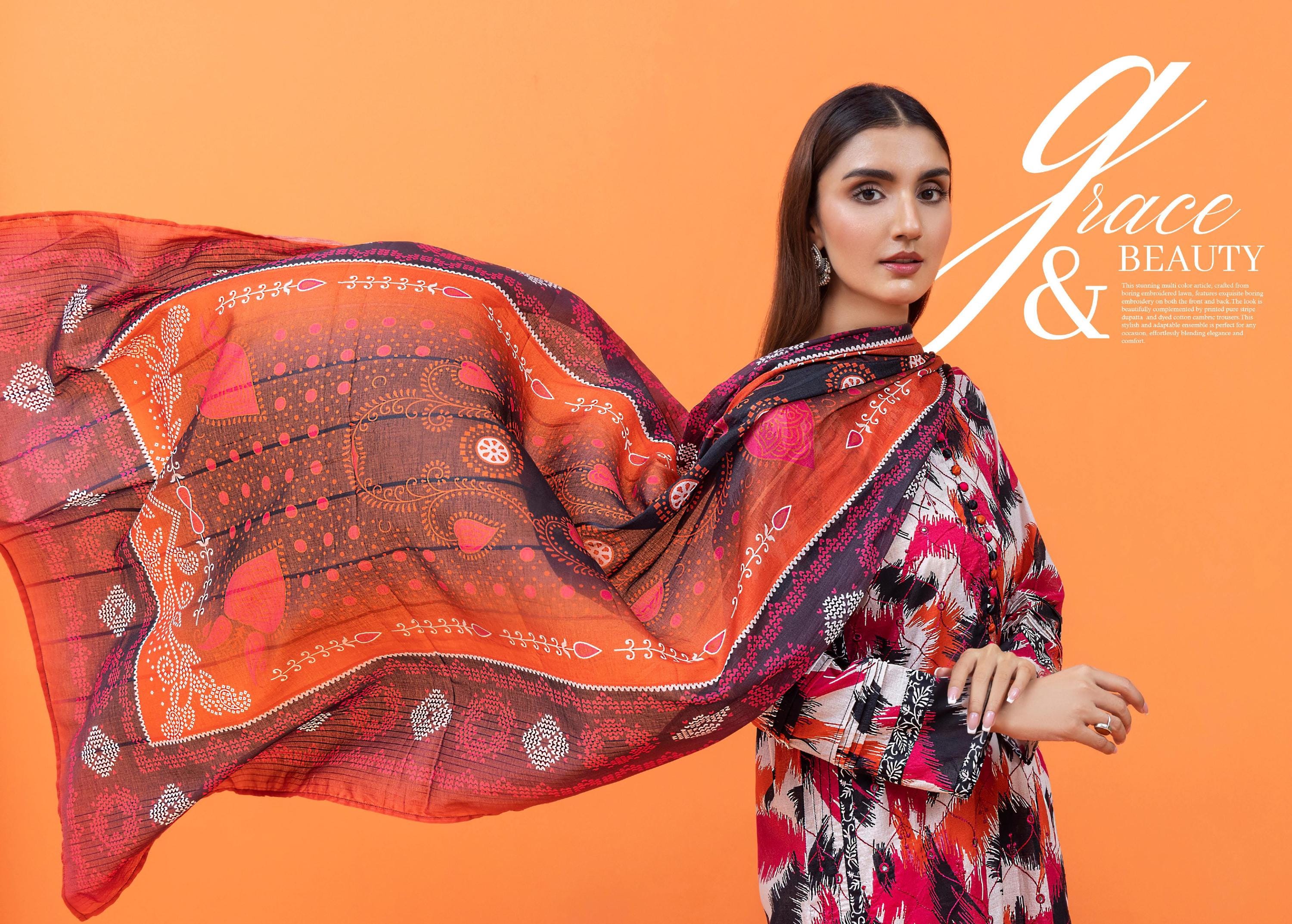 Eid Dress For Womens - Pakistani Embroidered Lawn Ramadan Partywear Festival Suits Salwar Kameez Suit In Medium Size