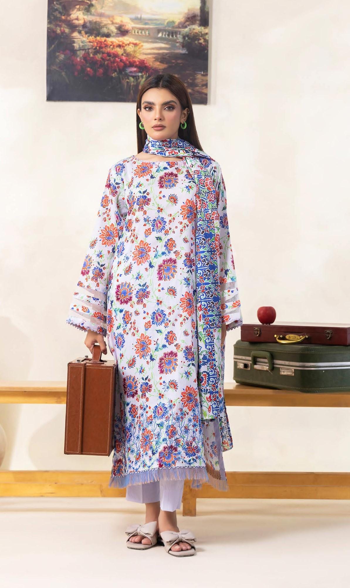Eid Dress For Womens - Pakistani Embroidered Lawn Ramadan Partywear Festival Suits Salwar Kameez Suit In Medium Size