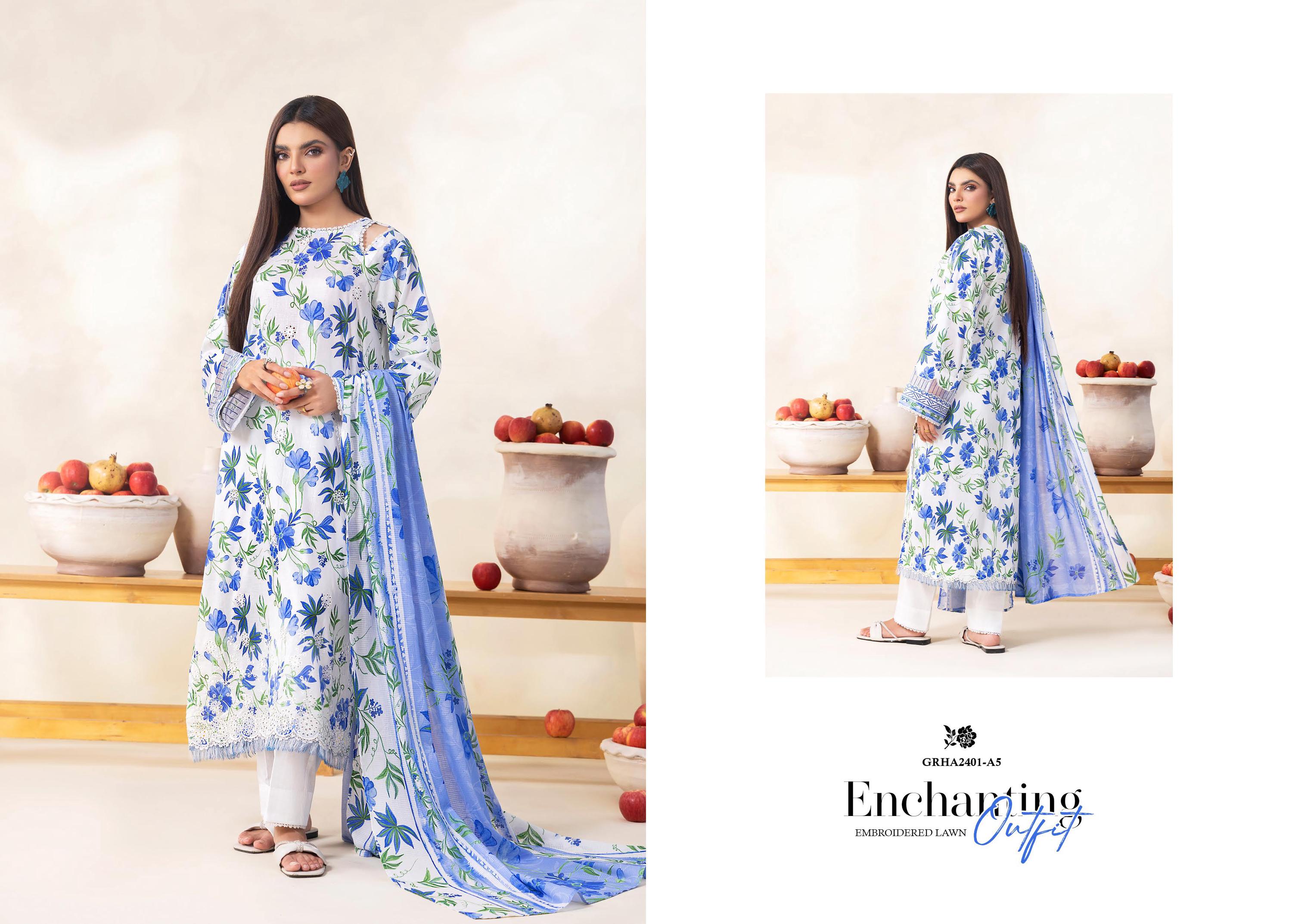 Eid Dress For Womens - Pakistani Embroidered Lawn Ramadan Partywear Festival Suits Salwar Kameez Suit In Medium Size