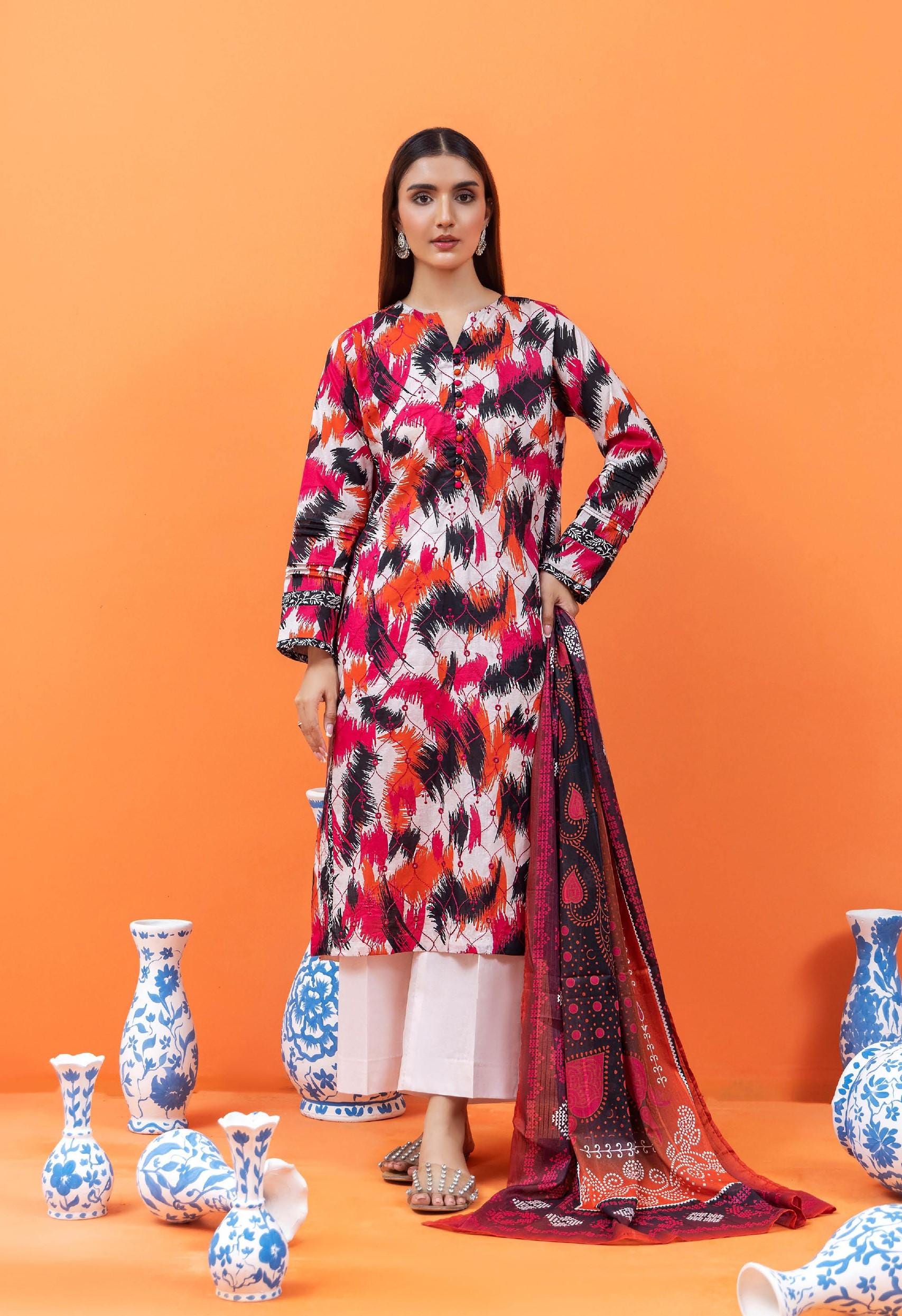 Eid Dress For Womens - Pakistani Embroidered Lawn Ramadan Partywear Festival Suits Salwar Kameez Suit In Medium Size