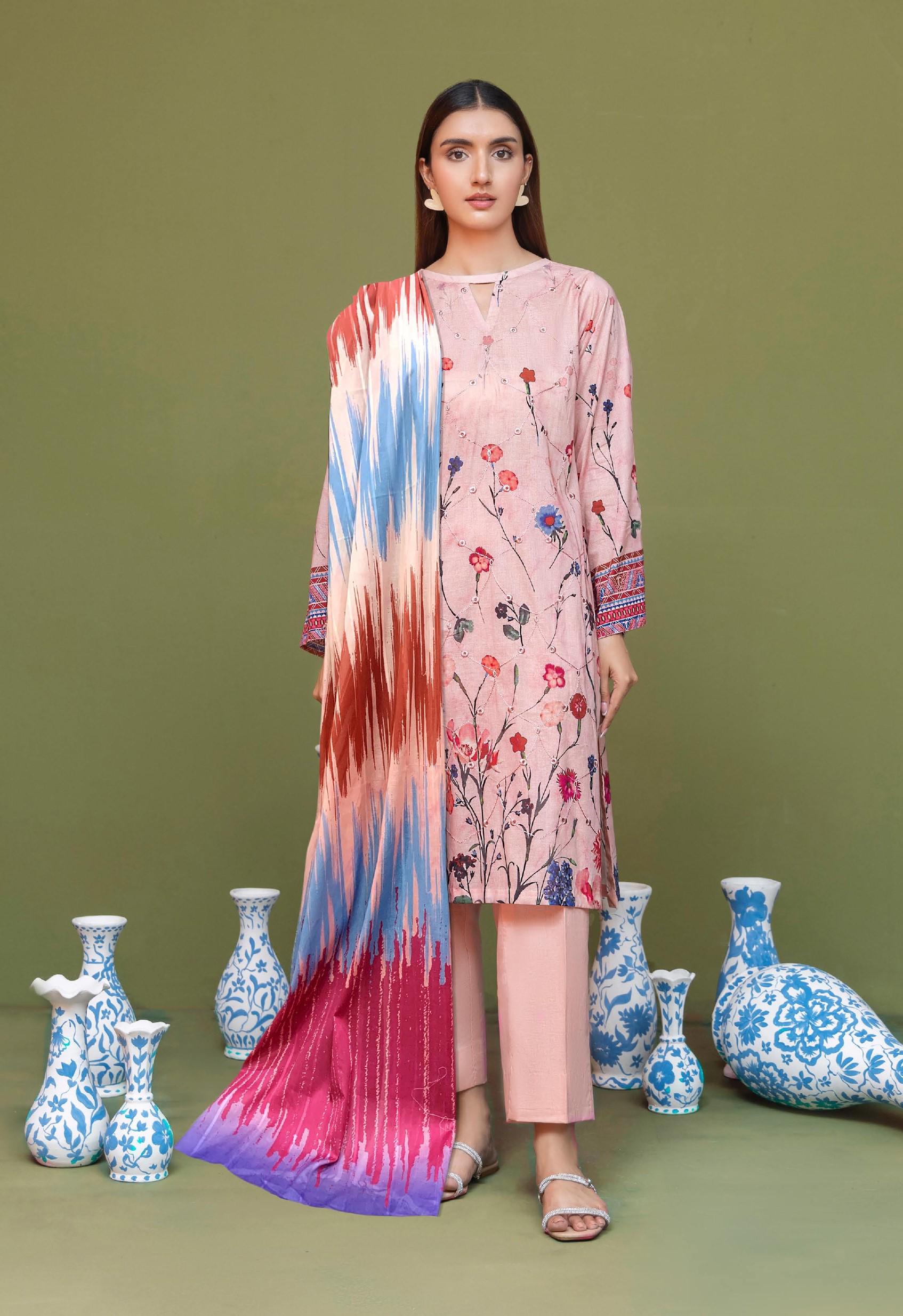 Eid Dress For Womens - Pakistani Embroidered Lawn Ramadan Partywear Festival Suits Salwar Kameez Suit In Medium Size