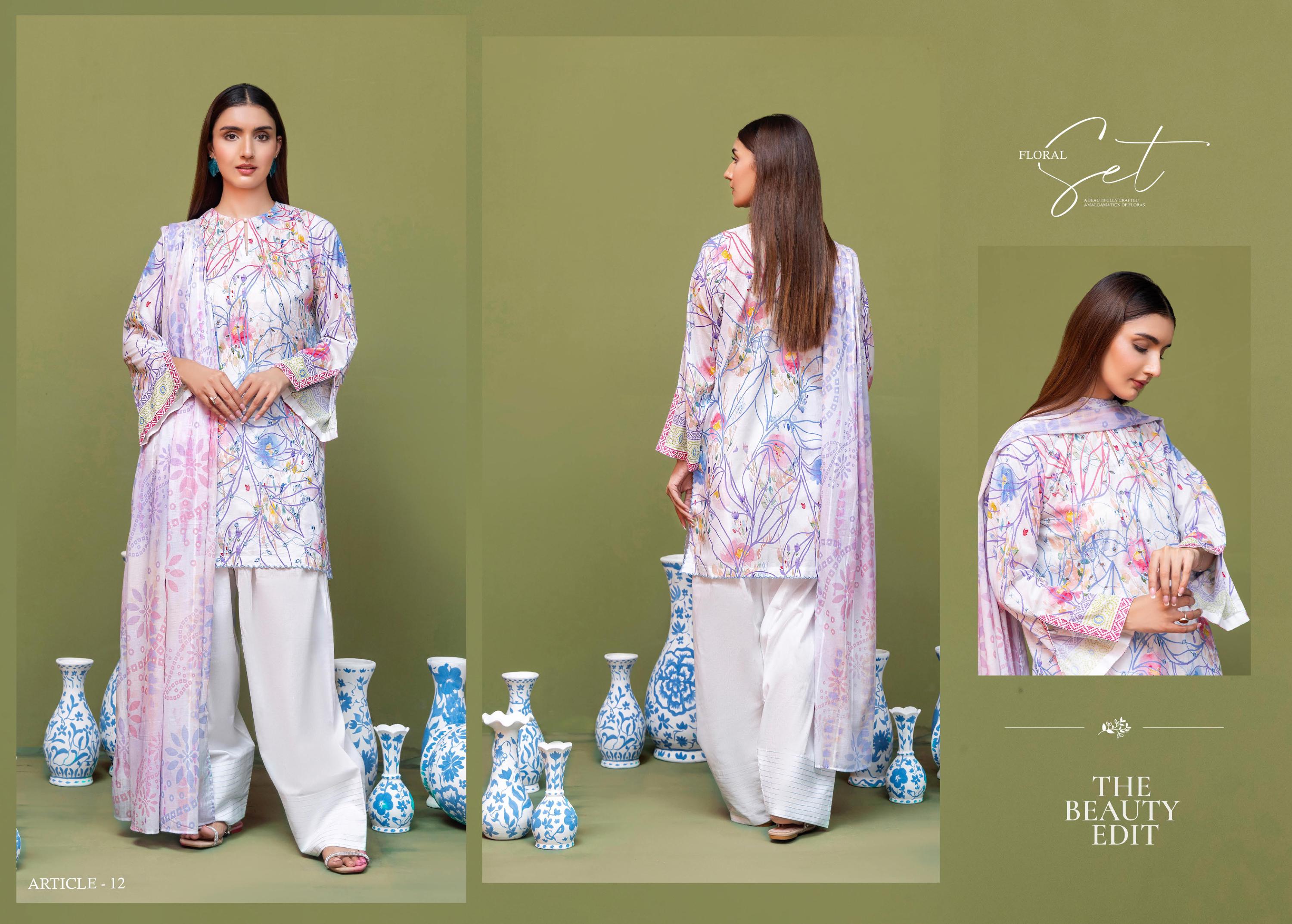 Eid Dress For Womens - Pakistani Embroidered Lawn Ramadan Partywear Festival Suits Salwar Kameez Suit In Medium Size