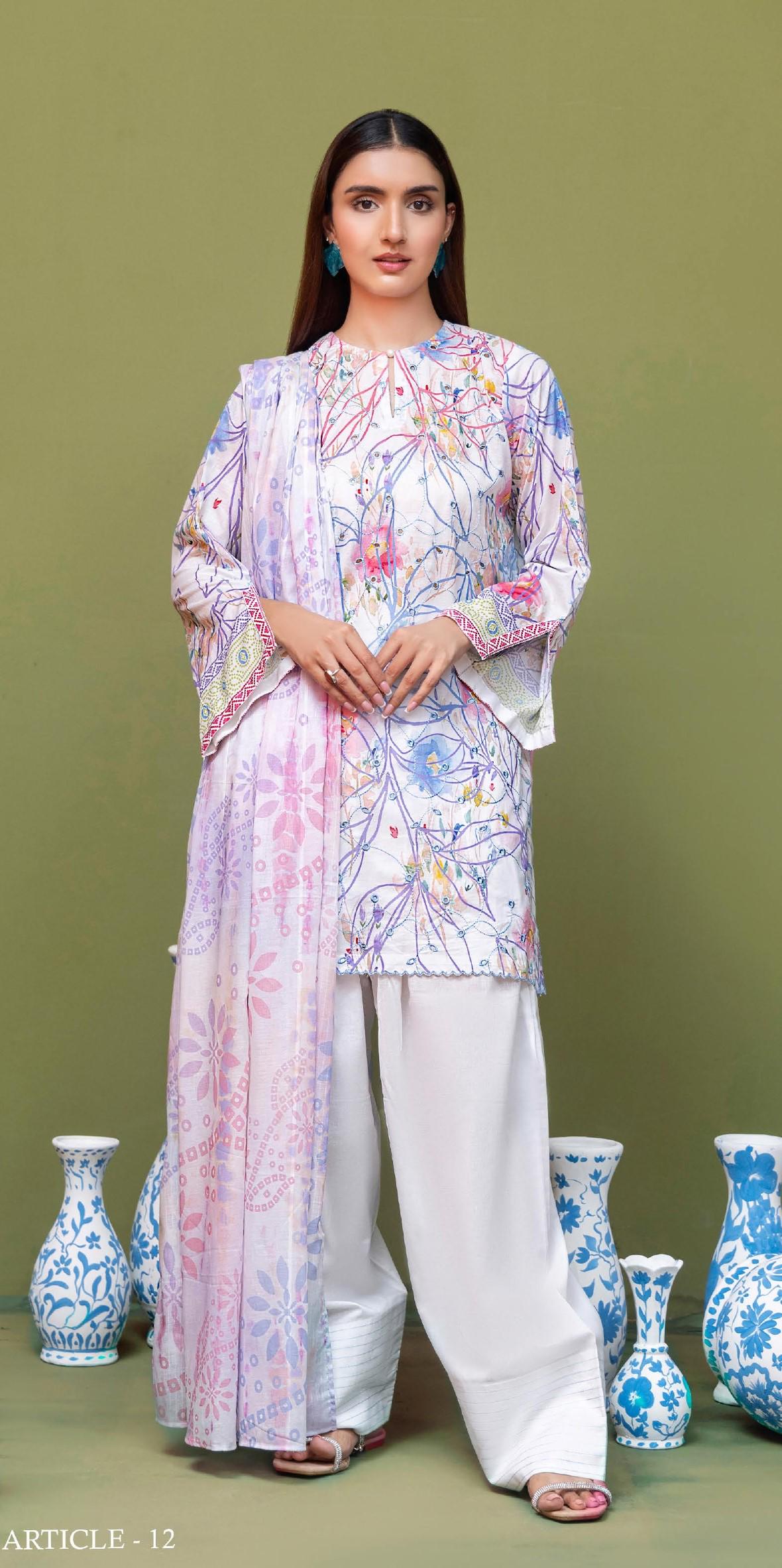 Eid Dress For Womens - Pakistani Embroidered Lawn Ramadan Partywear Festival Suits Salwar Kameez Suit In Medium Size
