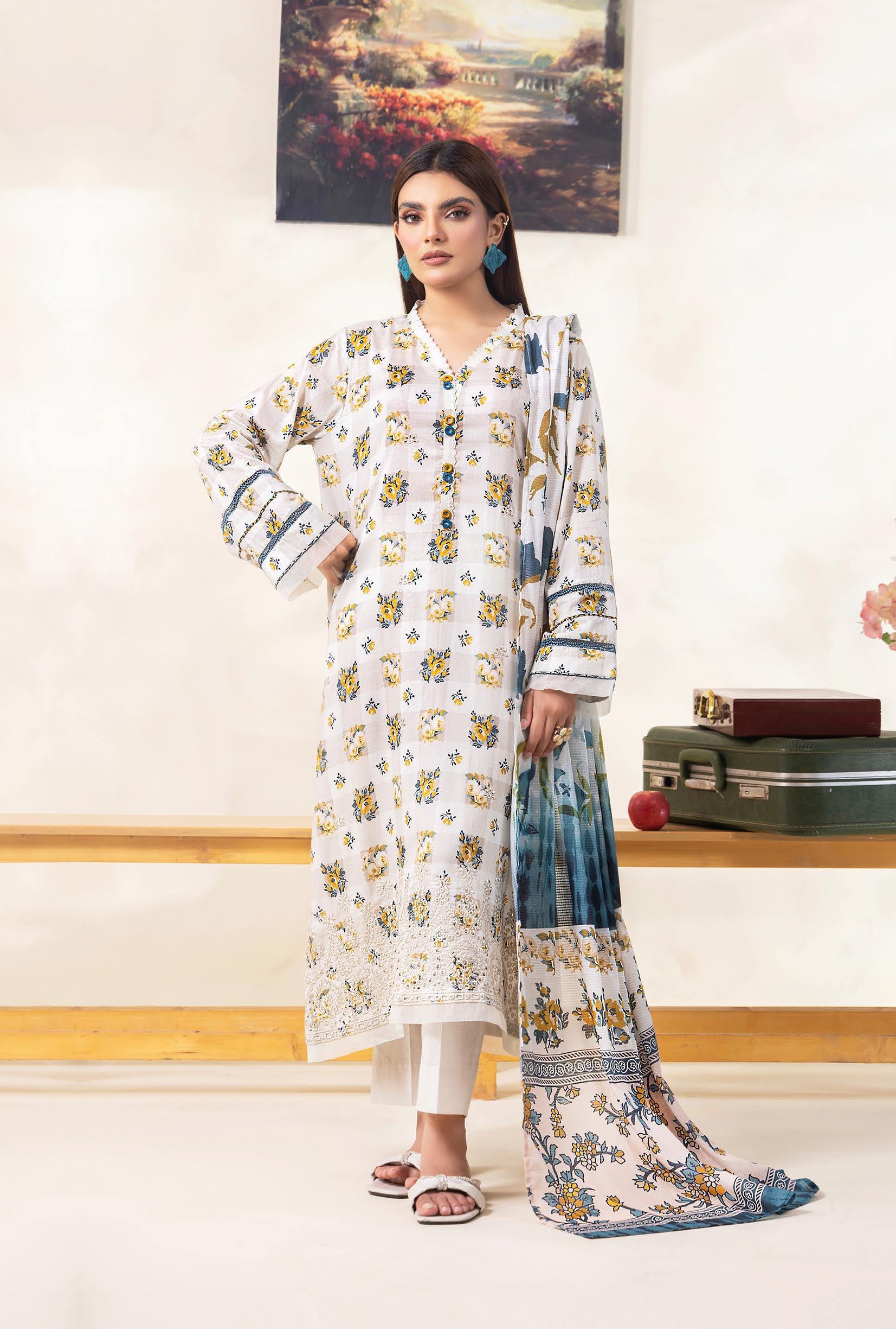 Eid Dress For Womens - Pakistani Embroidered Lawn Ramadan Partywear Festival Suits Salwar Kameez Suit In Medium Size