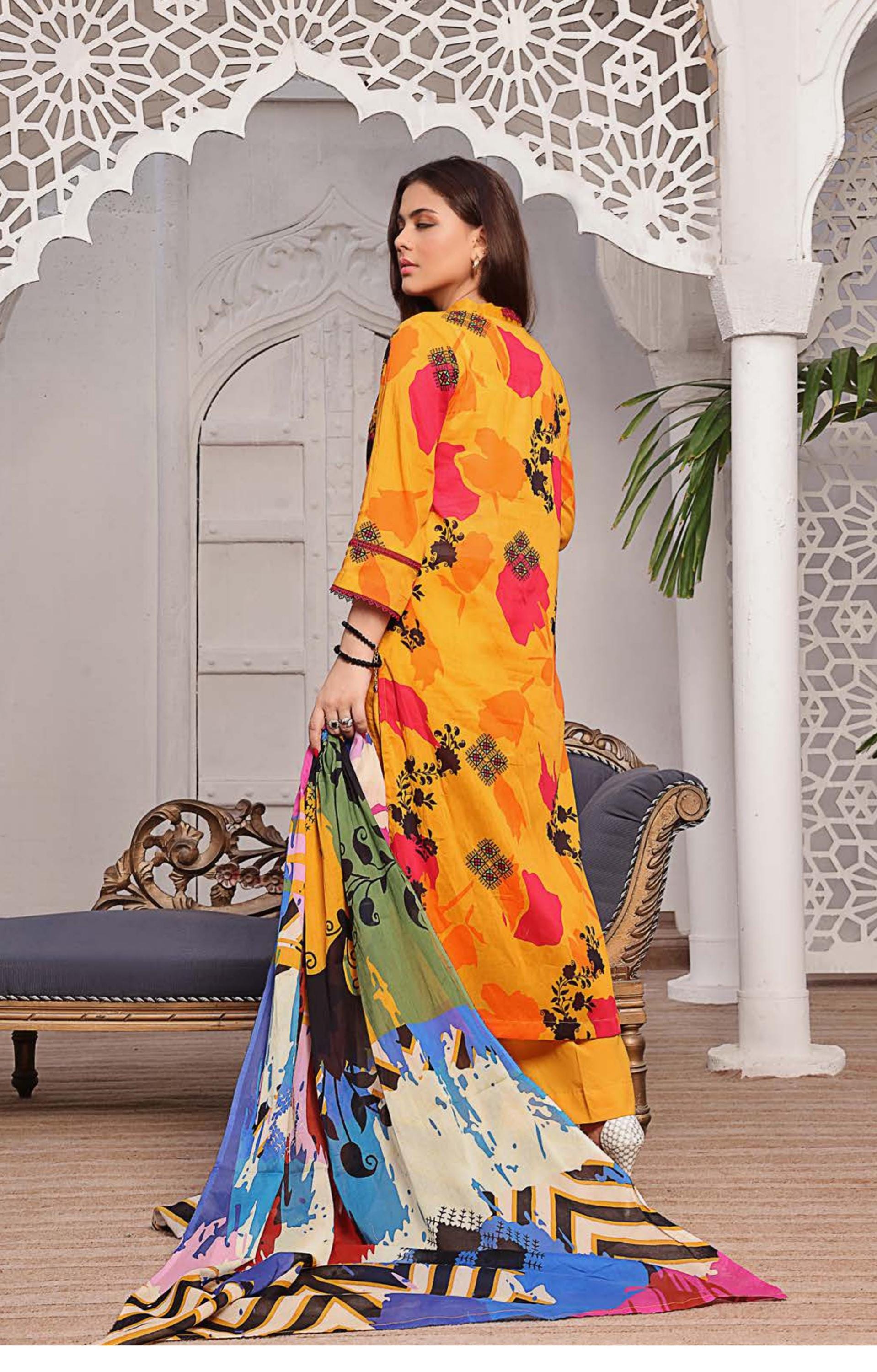 Eid Dress For Womens - Pakistani Printed Lawn Ramadan Partywear Festival Suits in Medium Size