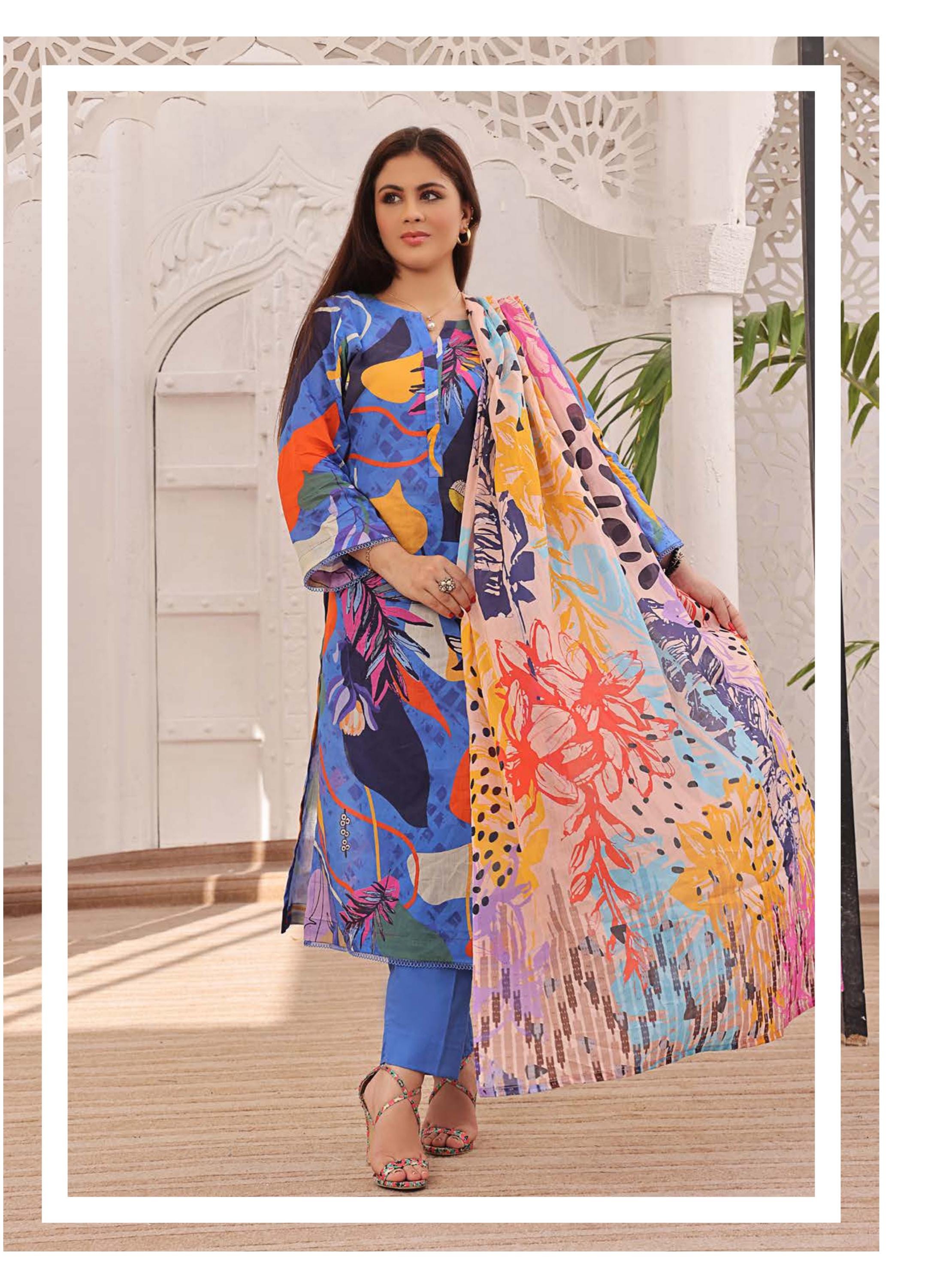 Eid Dress For Womens - Pakistani Printed Lawn Ramadan Partywear Festival Suits in Medium Size