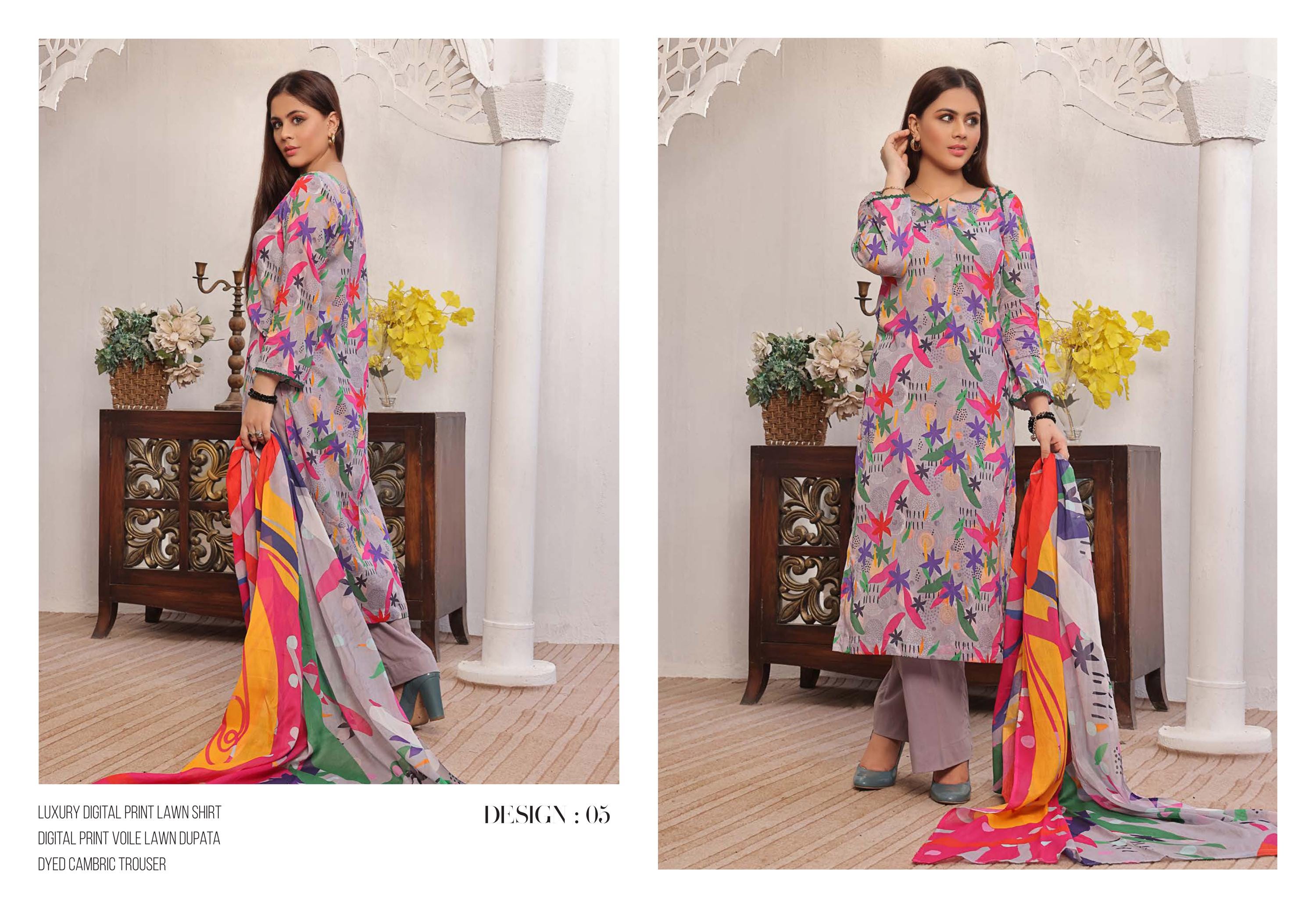 Eid Dress For Womens - Pakistani Printed Lawn Ramadan Partywear Festival Suits in Medium Size