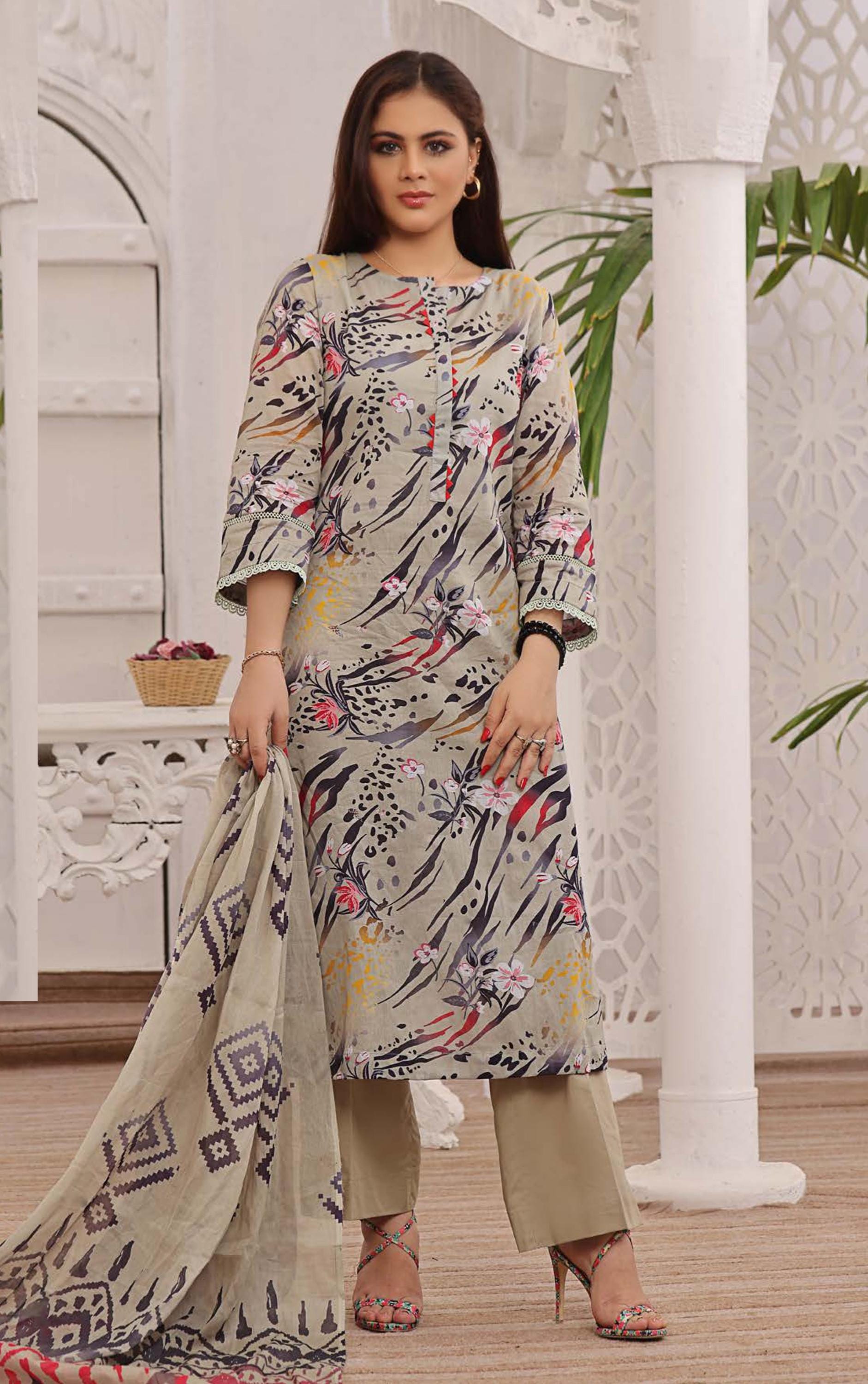 Eid Dress For Womens - Pakistani Printed Lawn Ramadan Partywear Festival Suits in Medium Size