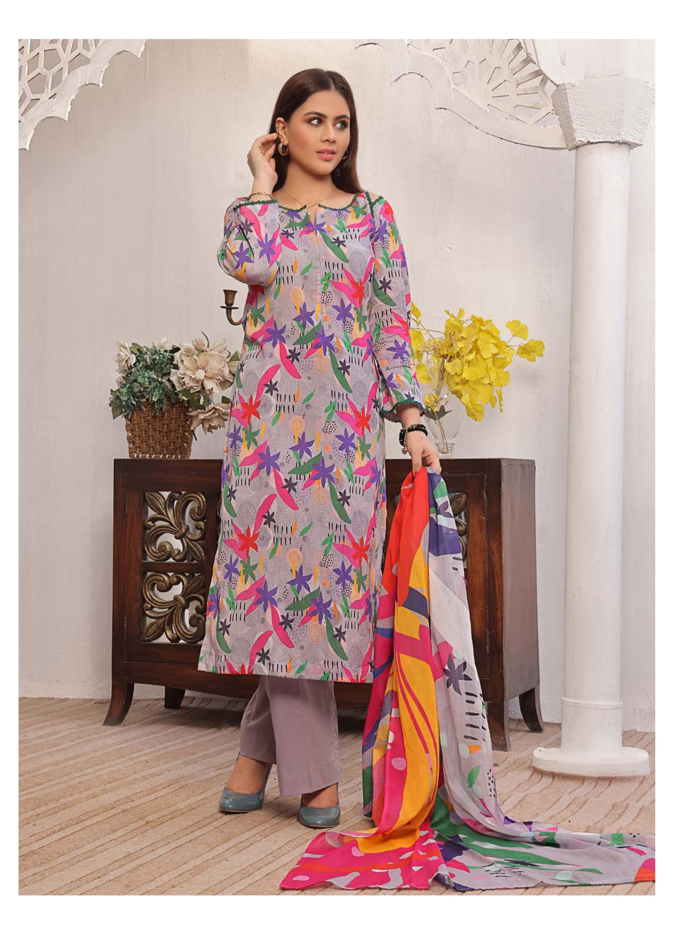 Eid Dress For Womens - Pakistani Printed Lawn Ramadan Partywear Festival Suits in Medium Size