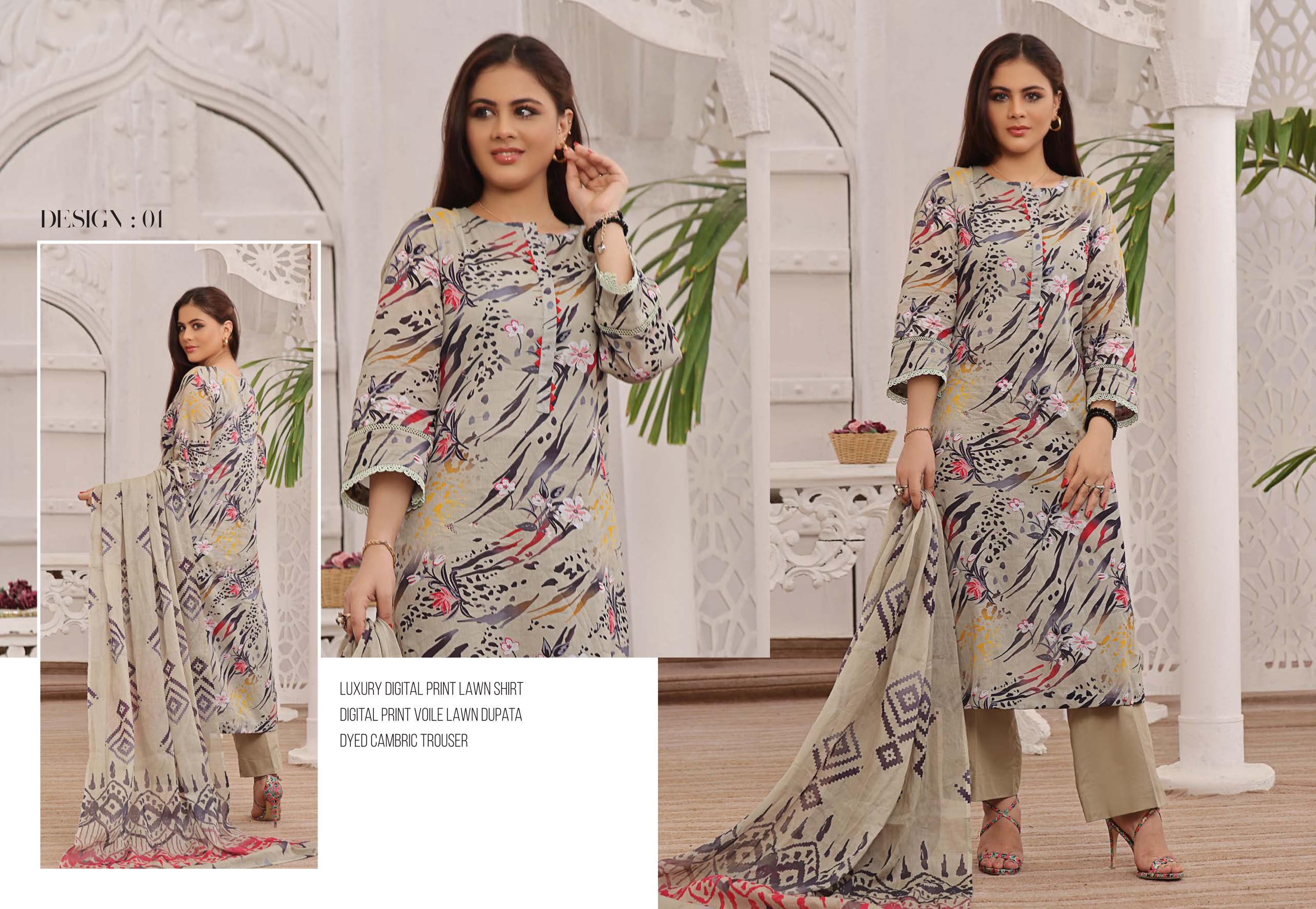 Eid Dress For Womens - Pakistani Printed Lawn Ramadan Partywear Festival Suits in Medium Size