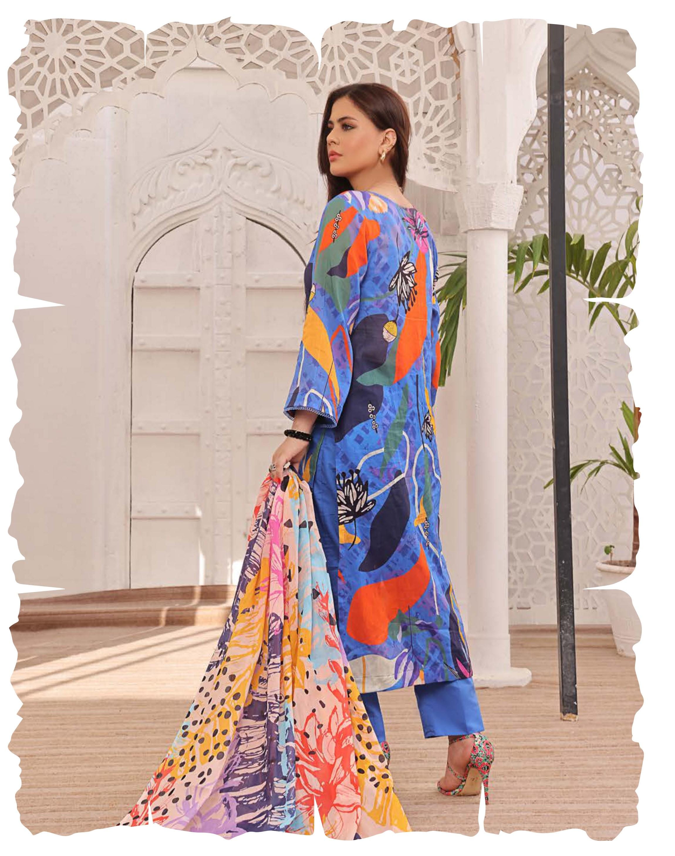 Eid Dress For Womens - Pakistani Printed Lawn Ramadan Partywear Festival Suits in Medium Size