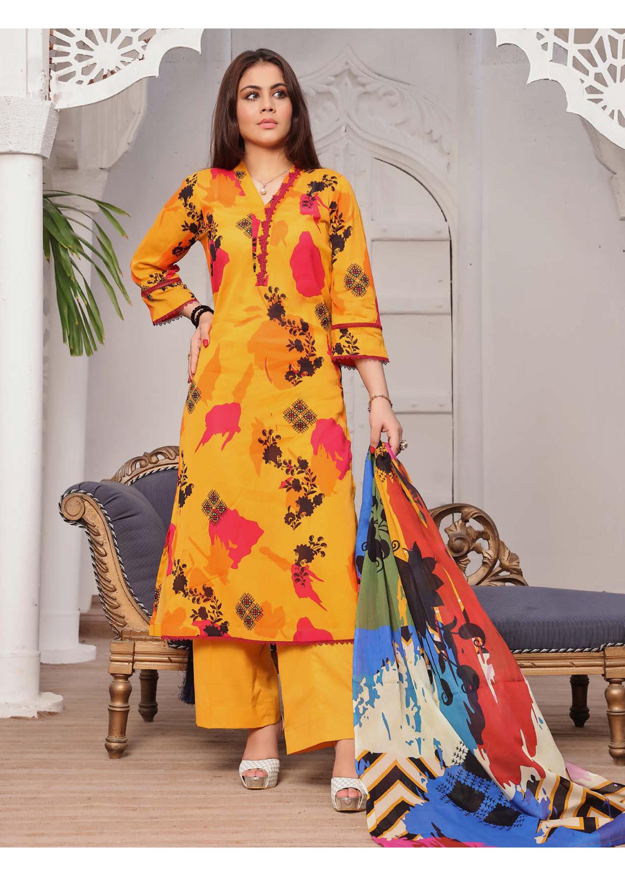 Eid Dress For Womens - Pakistani Printed Lawn Ramadan Partywear Festival Suits in Medium Size