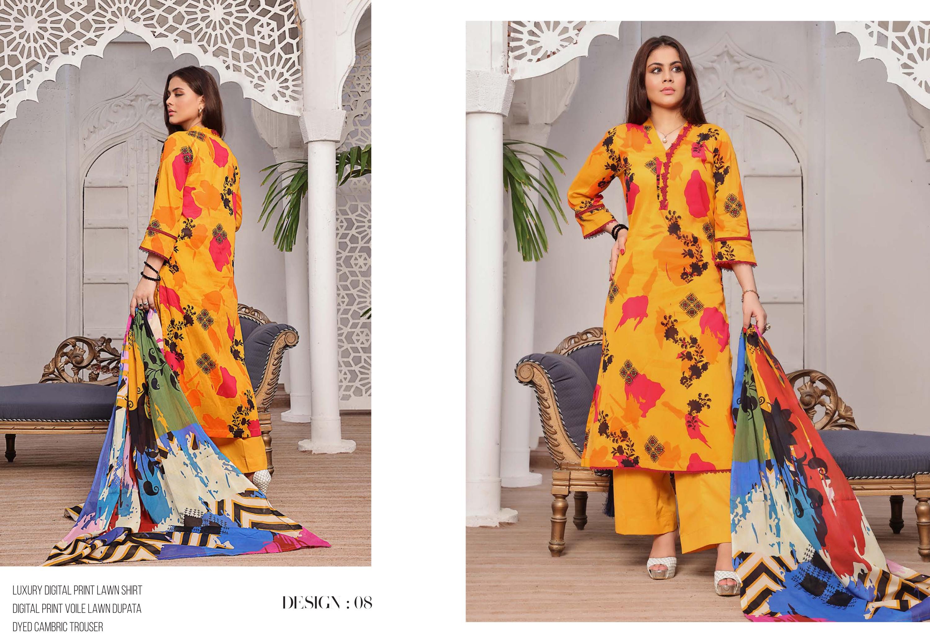 Eid Dress For Womens - Pakistani Printed Lawn Ramadan Partywear Festival Suits in Medium Size