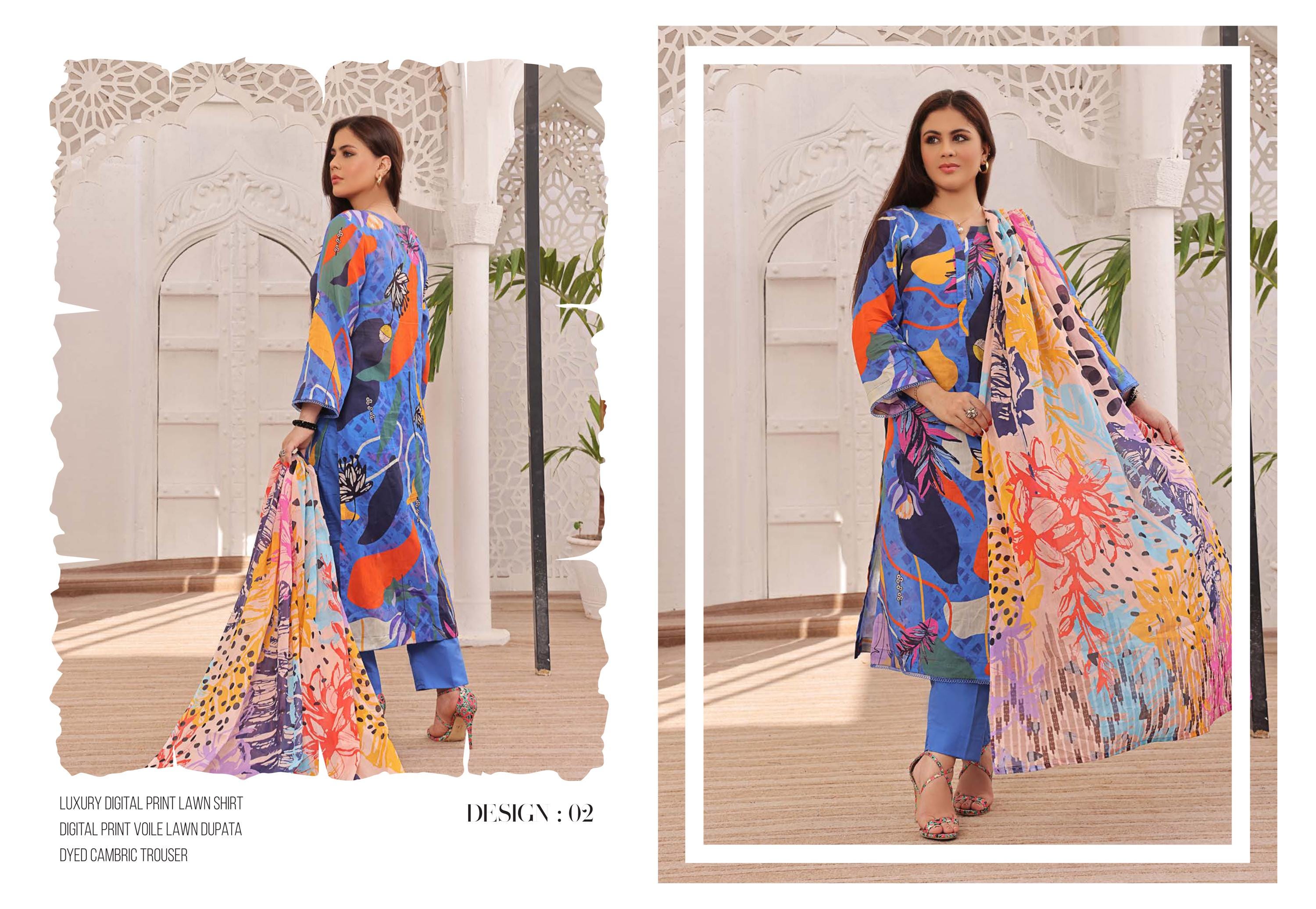 Eid Dress For Womens - Pakistani Printed Lawn Ramadan Partywear Festival Suits in Medium Size