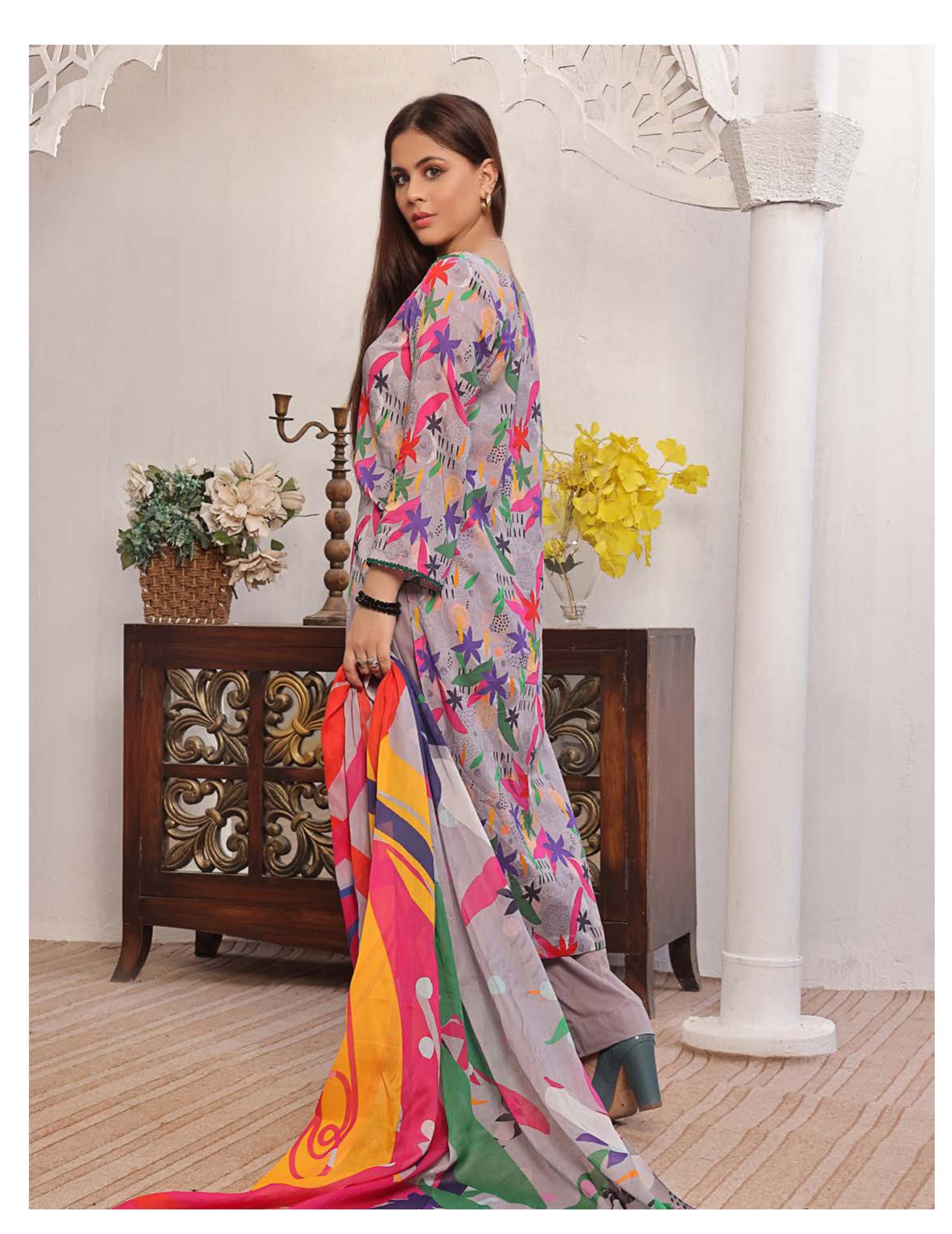 Eid Dress For Womens - Pakistani Printed Lawn Ramadan Partywear Festival Suits in Medium Size