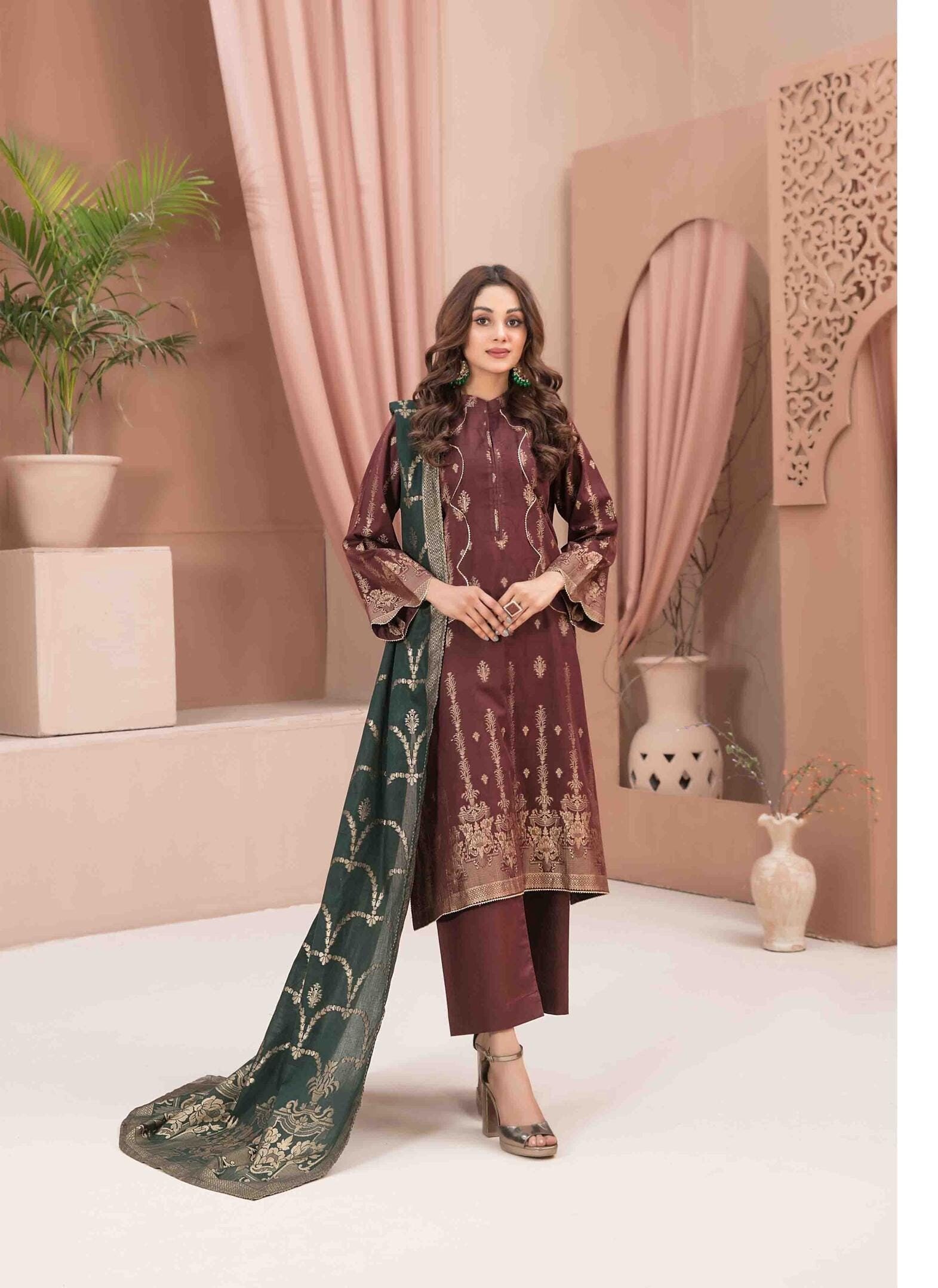 Eid Dress For Womens - Pakistani Broshia Banarsi Lawn Ramadan Partywear Festival Suits Jacquard Suit In Medium Size