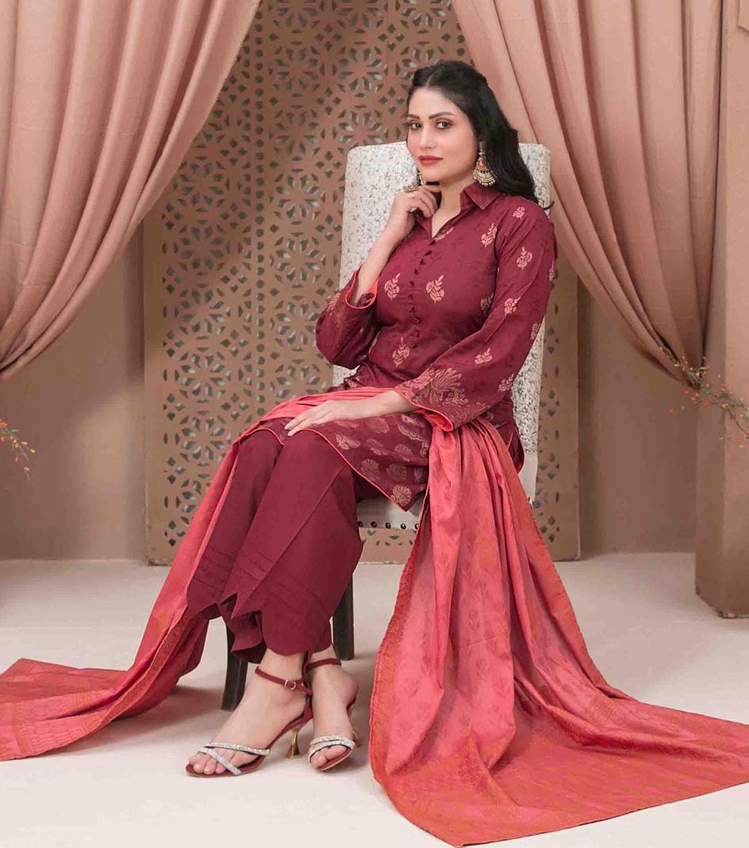 Eid Dress For Womens - Pakistani Broshia Banarsi Lawn Ramadan Partywear Festival Suits Jacquard Suit In Medium Size