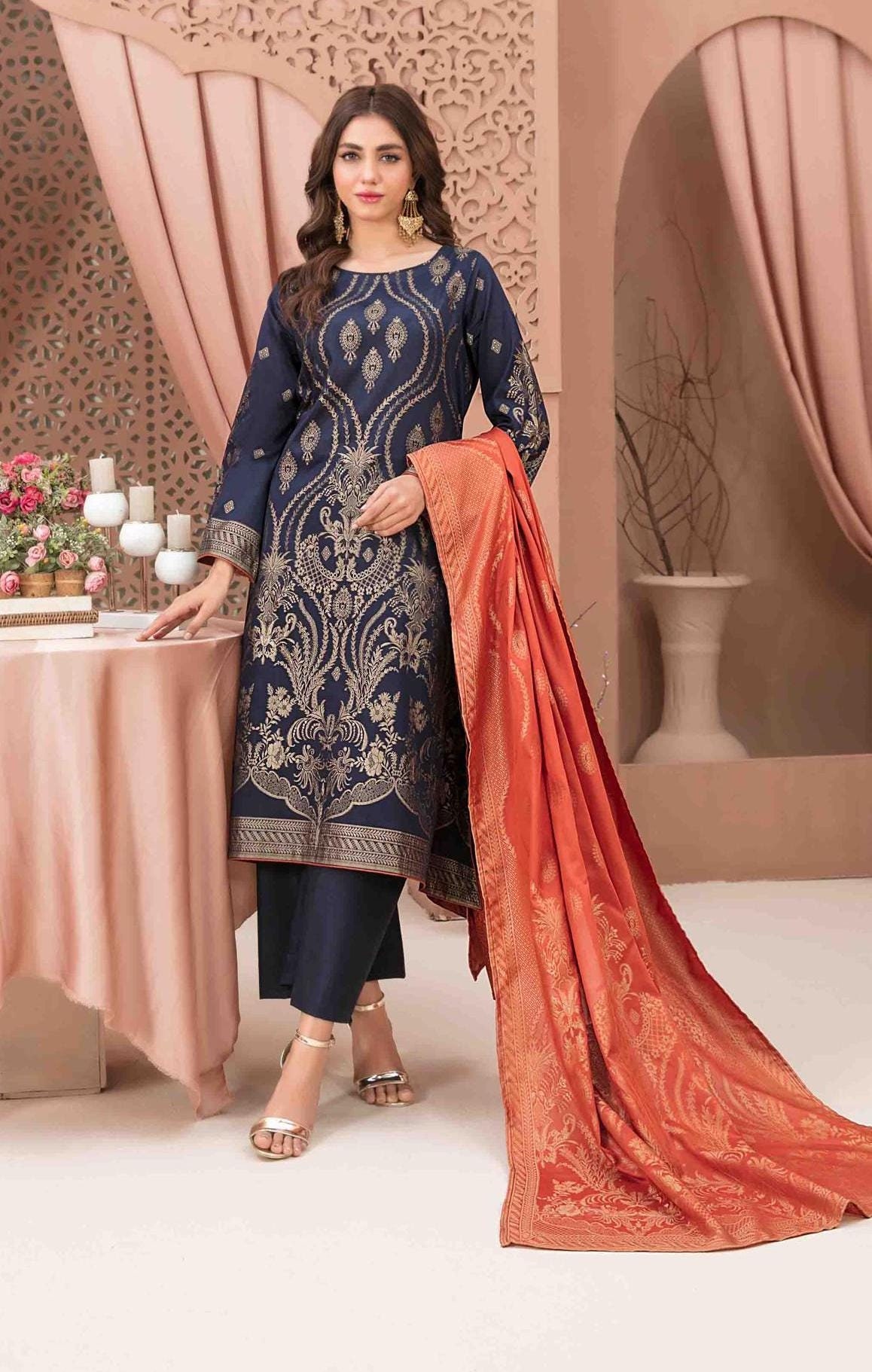 Eid Dress For Womens - Pakistani Broshia Banarsi Lawn Ramadan Partywear Festival Suits Jacquard Suit In Medium Size