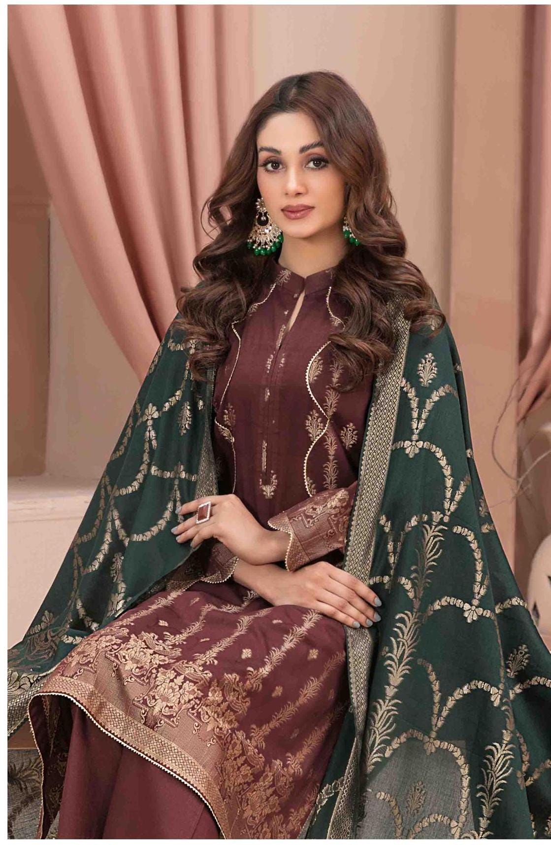 Eid Dress For Womens - Pakistani Broshia Banarsi Lawn Ramadan Partywear Festival Suits Jacquard Suit In Medium Size