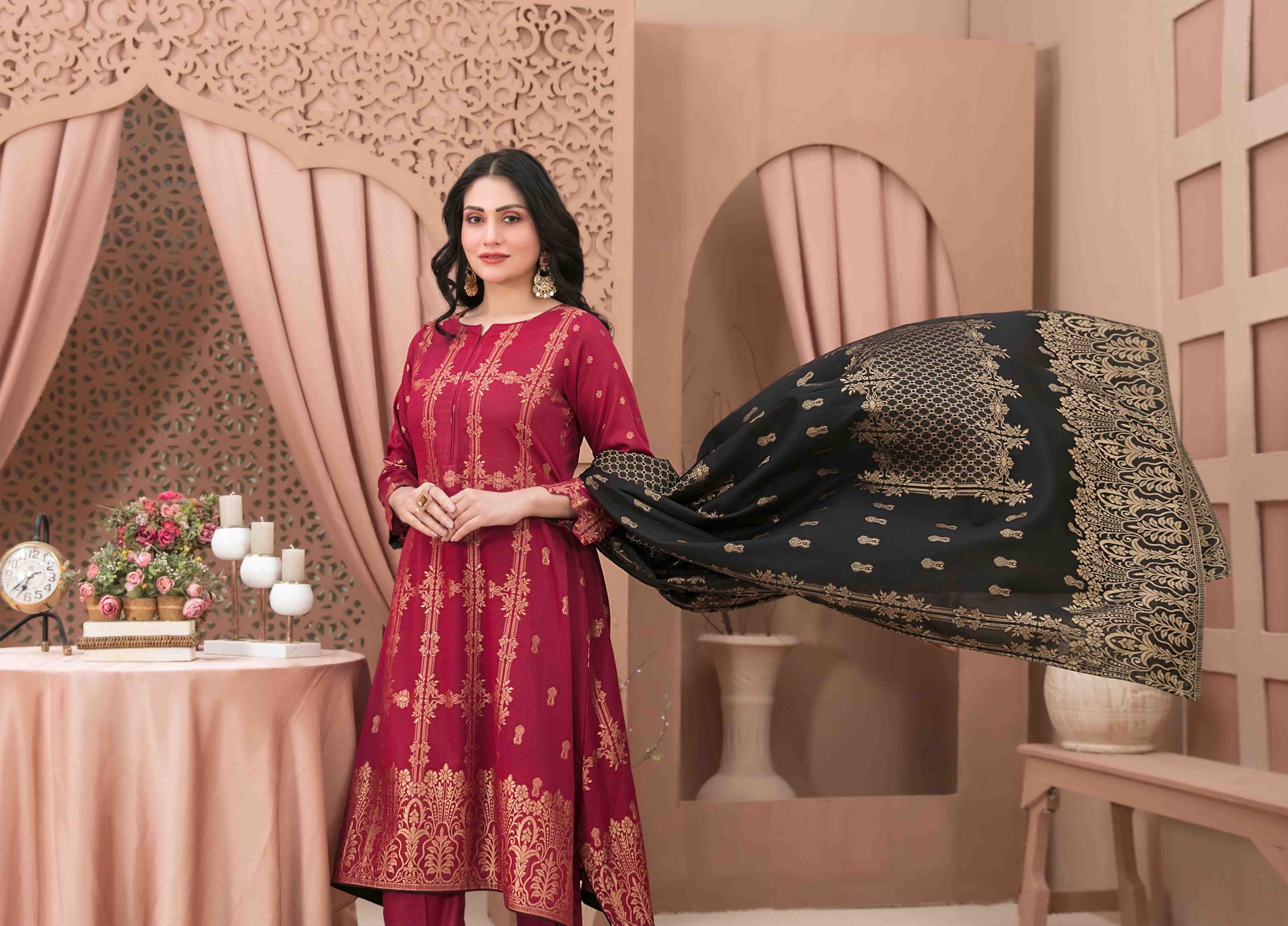 Eid Dress For Womens - Pakistani Broshia Banarsi Lawn Ramadan Partywear Festival Suits Jacquard Suit In Medium Size