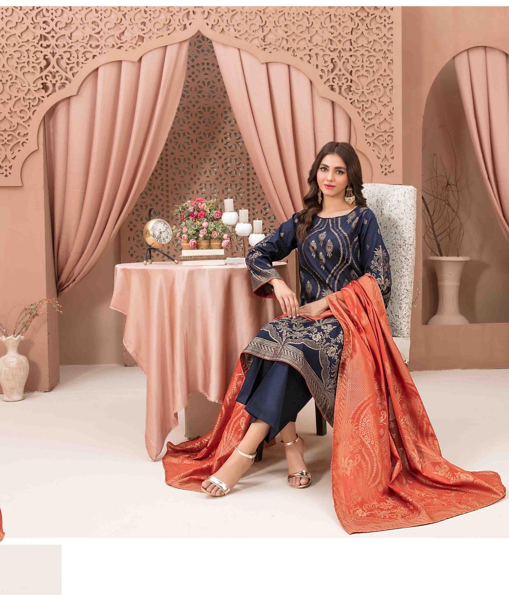 Eid Dress For Womens - Pakistani Broshia Banarsi Lawn Ramadan Partywear Festival Suits Jacquard Suit In Medium Size