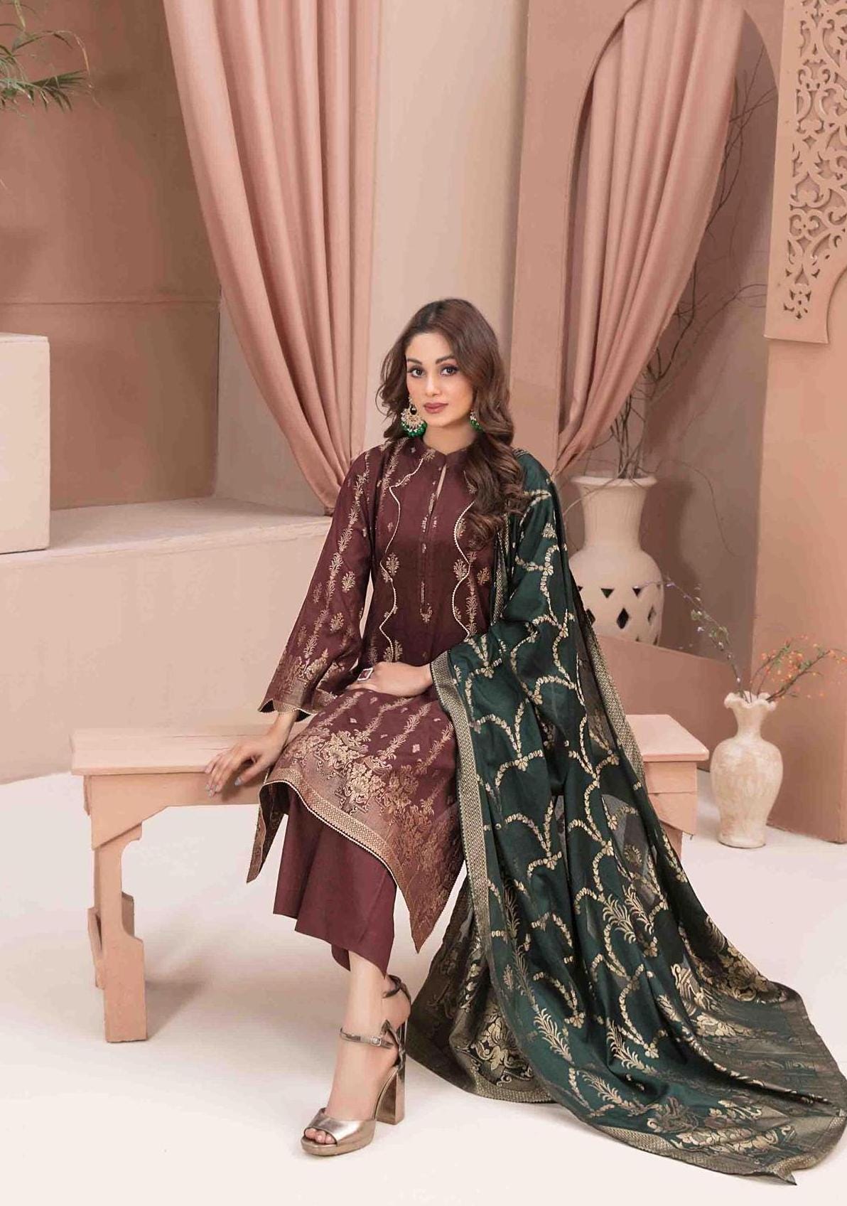 Eid Dress For Womens - Pakistani Broshia Banarsi Lawn Ramadan Partywear Festival Suits Jacquard Suit In Medium Size