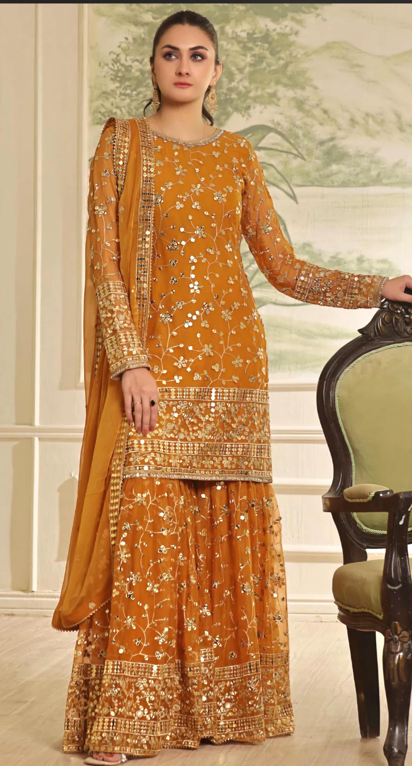 Eid Dress For Womens – Wedding Festival Salwar Kameez Suits Embroidered Chiffon Pakistani Eid Partywear Suit In Medium & Large Size