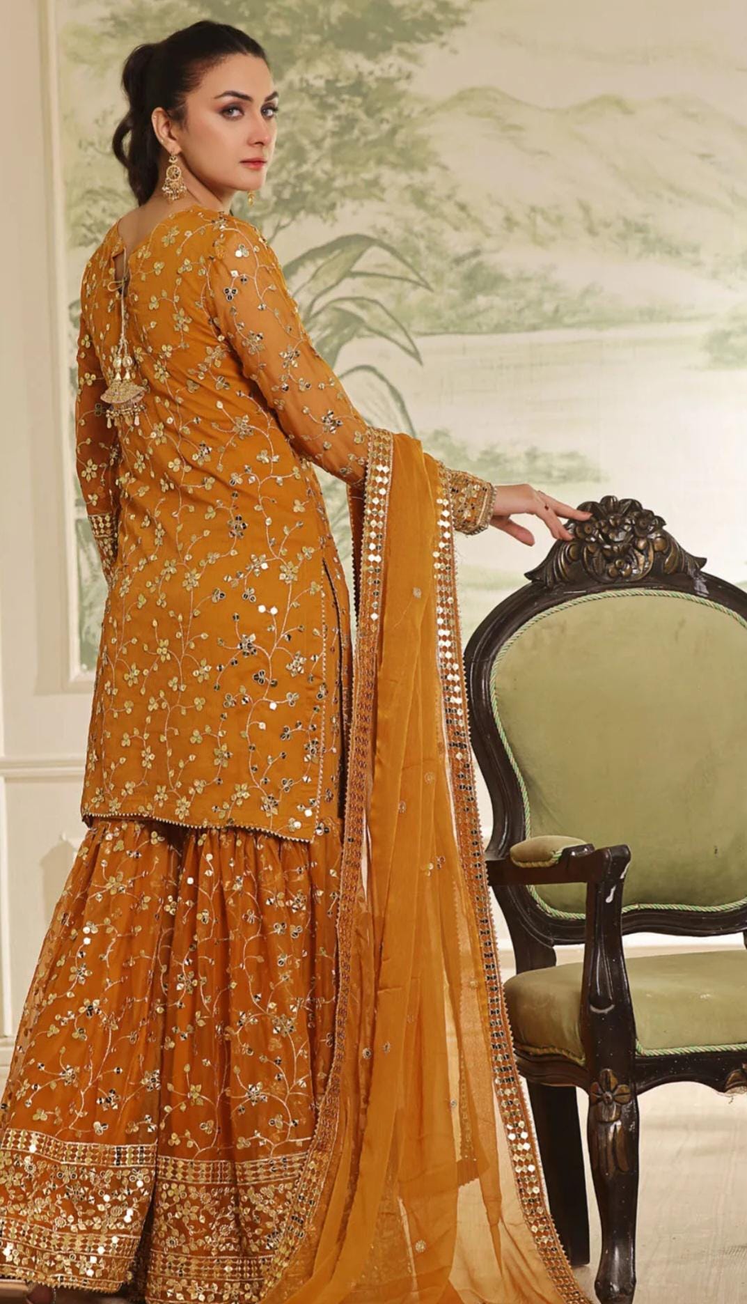 Eid Dress For Womens – Wedding Festival Salwar Kameez Suits Embroidered Chiffon Pakistani Eid Partywear Suit In Medium & Large Size