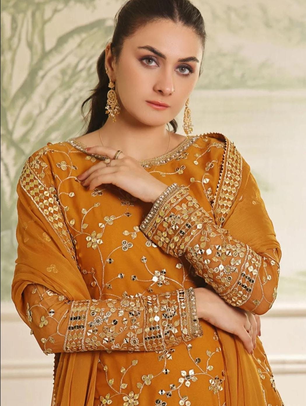 Eid Dress For Womens – Wedding Festival Salwar Kameez Suits Embroidered Chiffon Pakistani Eid Partywear Suit In Medium & Large Size