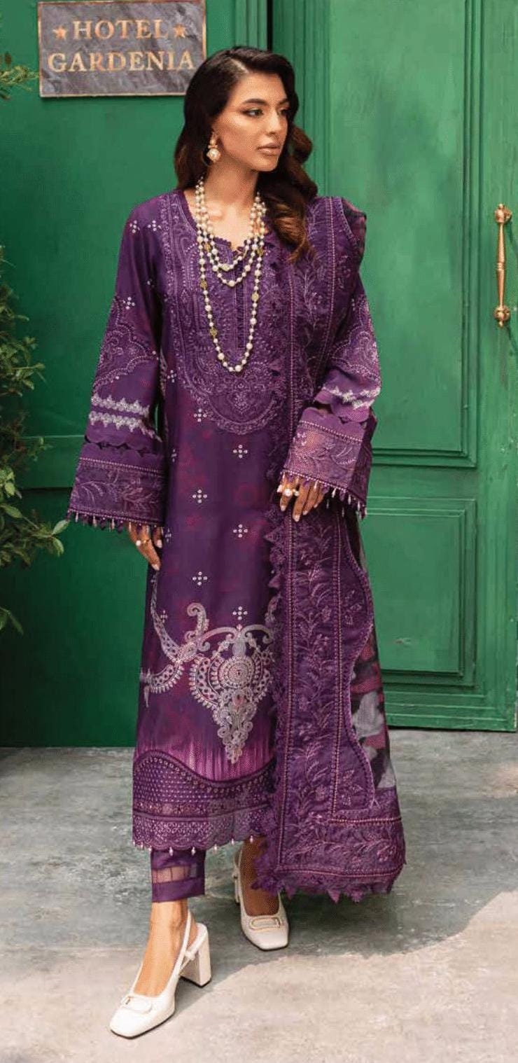 Eid Dress For Womens - Pakistani Embroidered Linen Ramadan Partywear Festival Suits Eid Salwar Kameez Suits in Medium, & X-L