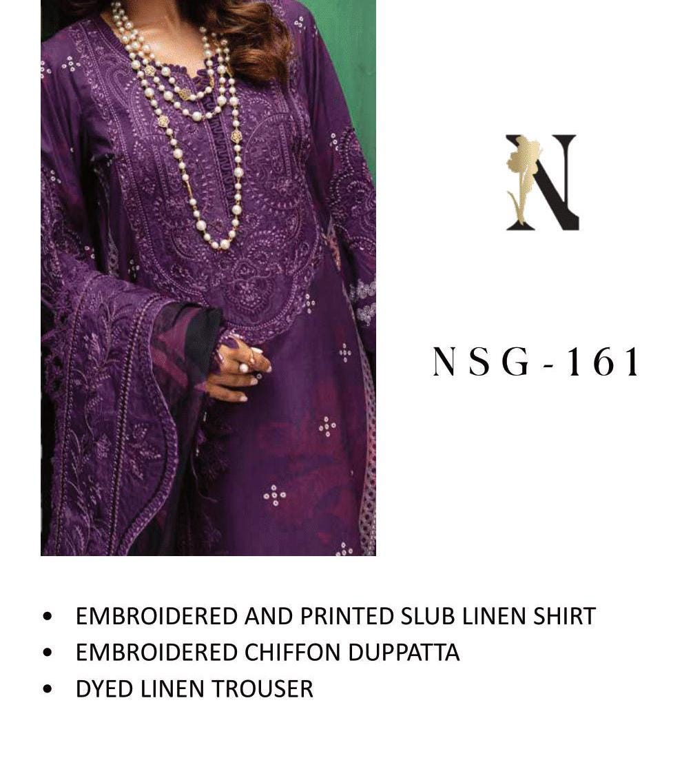 Eid Dress For Womens - Pakistani Embroidered Linen Ramadan Partywear Festival Suits Eid Salwar Kameez Suits in Medium, & X-L