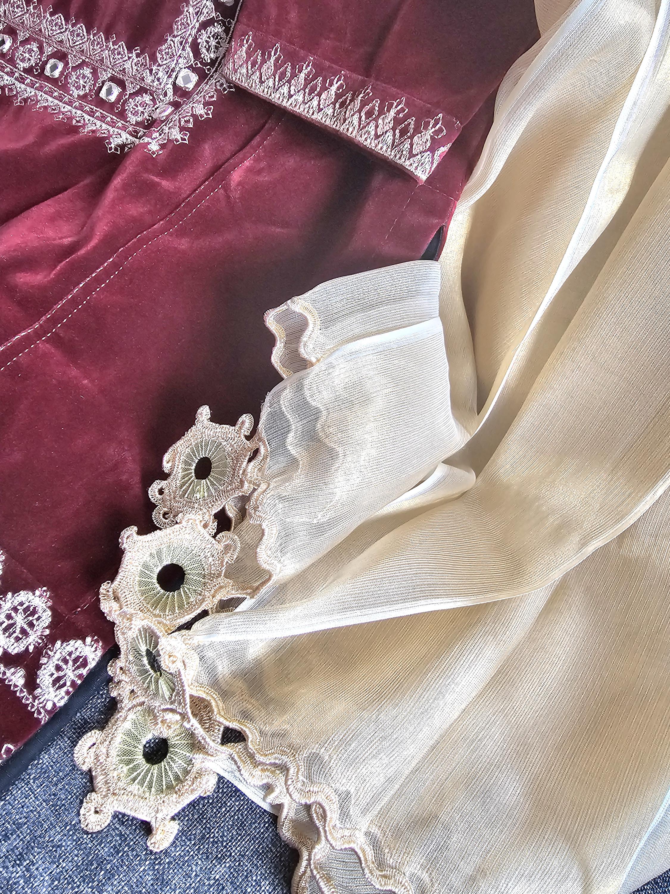New Velvet Stitched 3pc Dress for Wedding Partywear Pakistani Branded Designer Dress Salwar Kameez Suit for Winter Wear