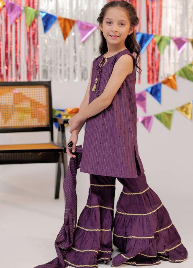 Eid Little Girls Dress With Dupatta Gharara – Printed Party Baby Girls Suits Eid Dress