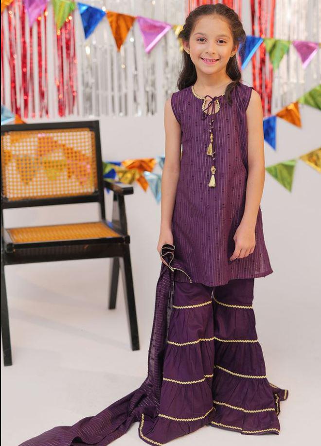 Eid Little Girls Dress With Dupatta Gharara – Printed Party Baby Girls Suits Eid Dress