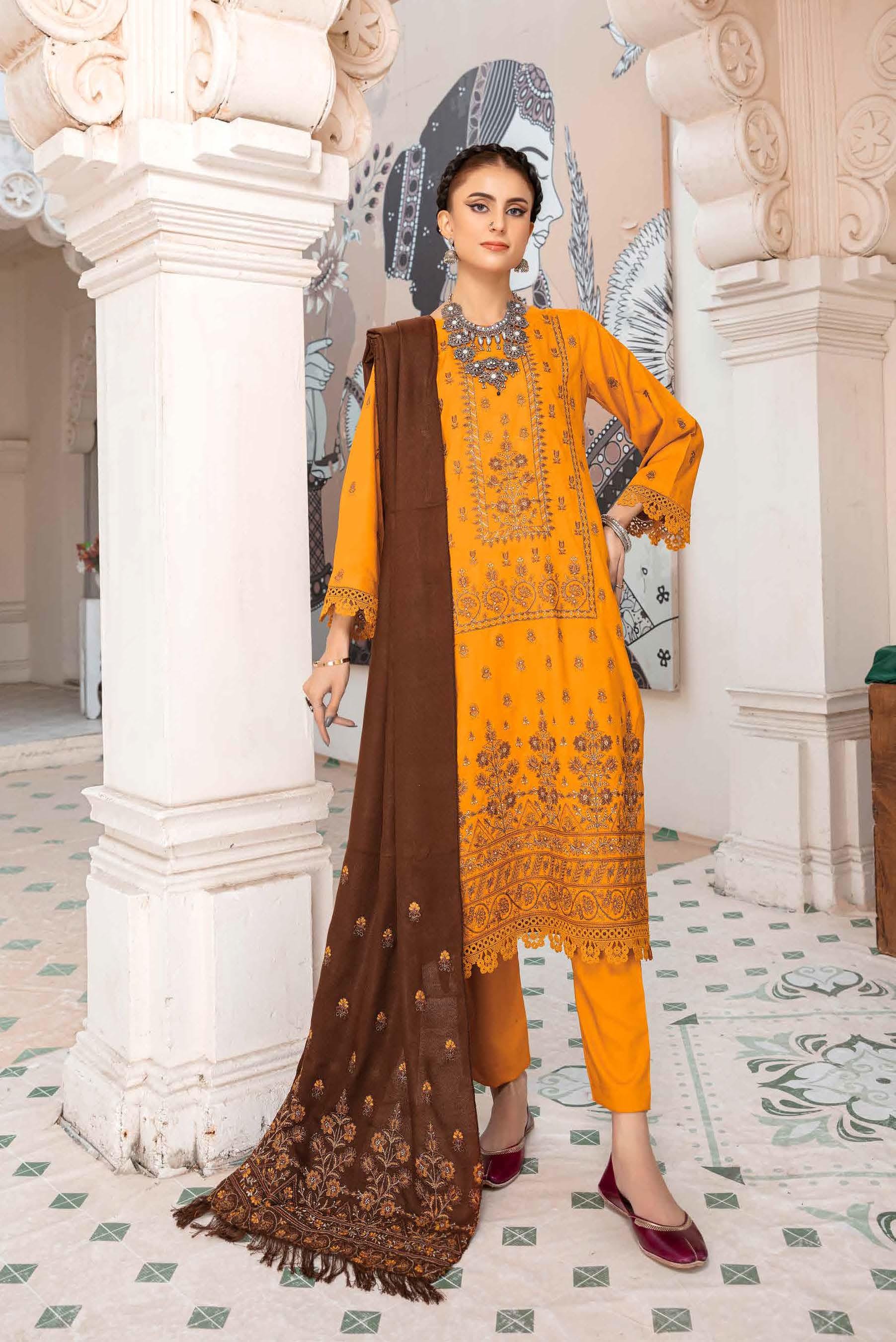 Eid Dress For Womens - Pakistani Embroidered Slub Dhanak Ramadan Partywear Festival Suits Eid Salwar Kameez Suit with Wool Shawl In XL Size