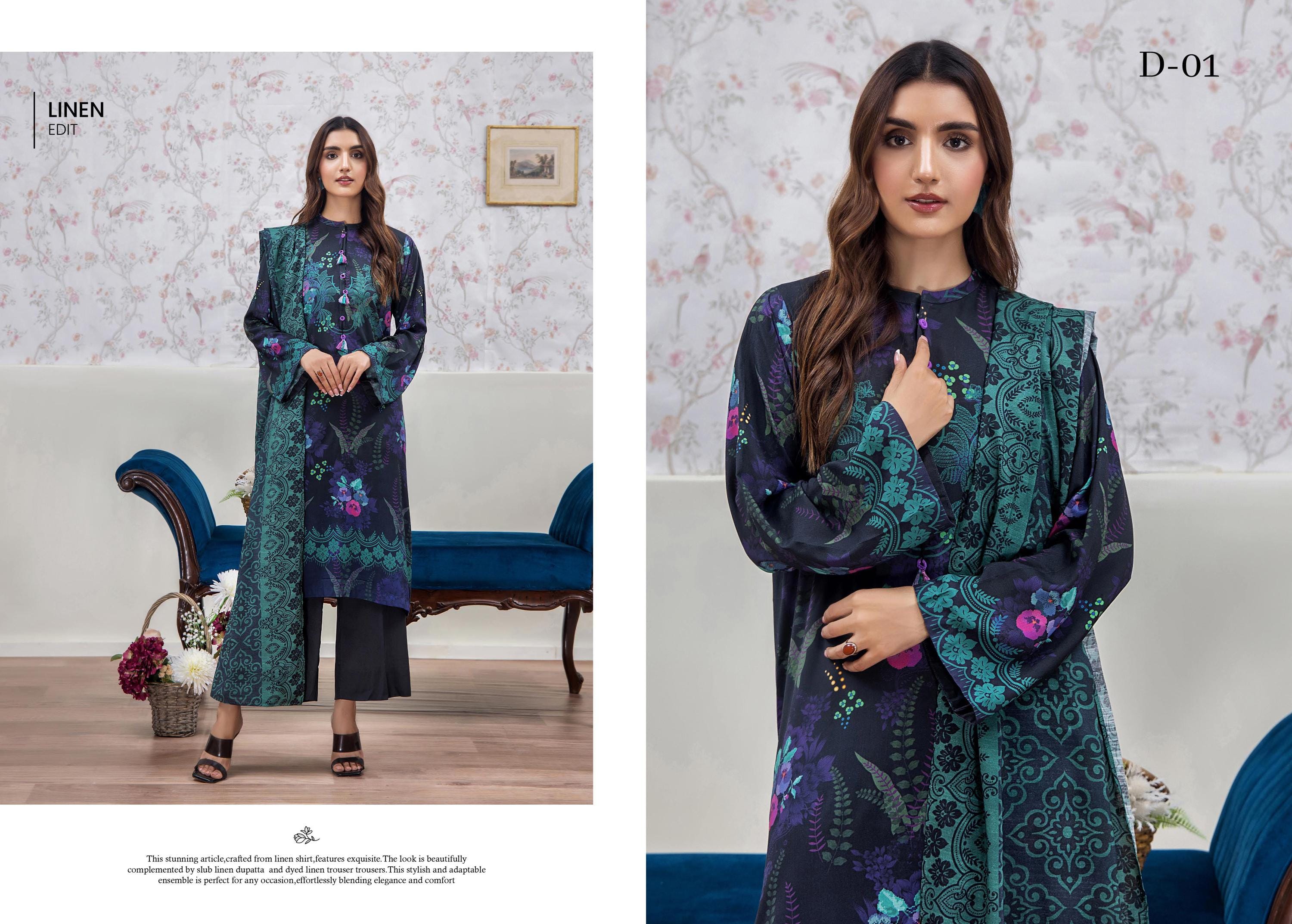 Eid Dress For Womens - Pakistani Embroidered Linen Ramadan Partywear Festival Suits In Medium & Large Size