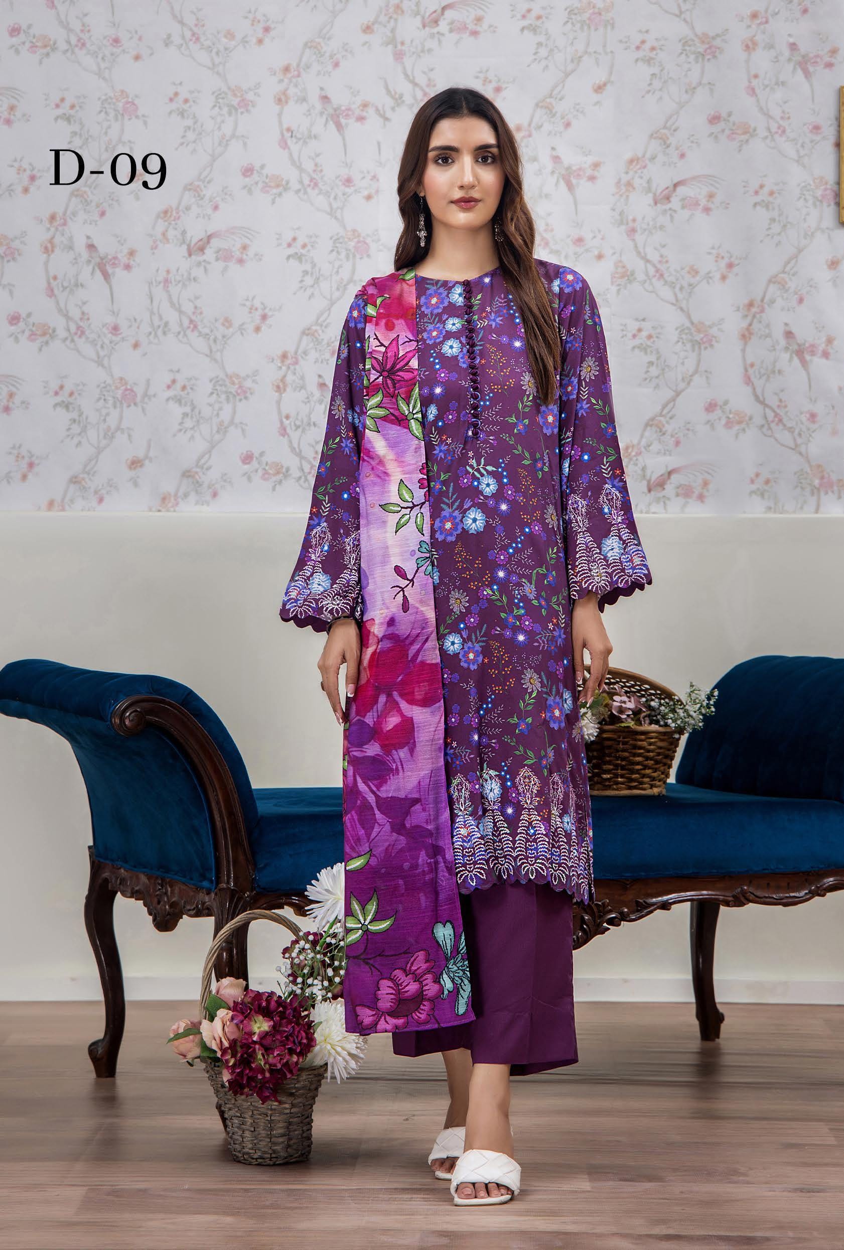 Eid Dress For Womens - Pakistani Embroidered Linen Ramadan Partywear Festival Suits In Medium & Large Size