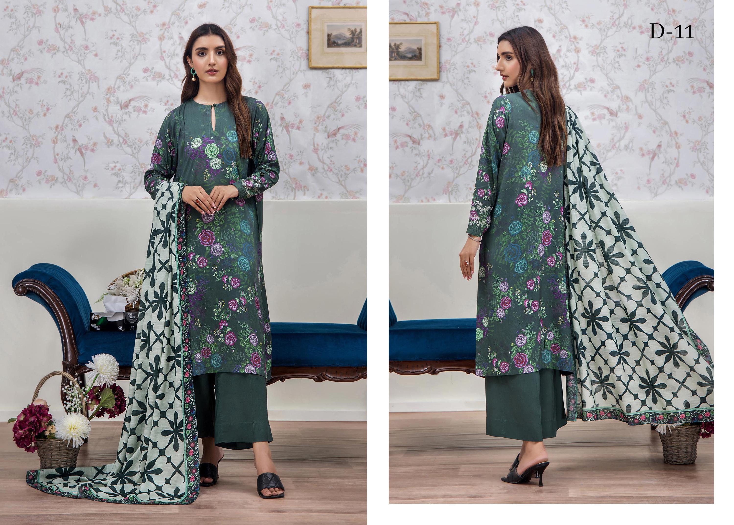 Eid Dress For Womens - Pakistani Embroidered Linen Ramadan Partywear Festival Suits In Medium & Large Size