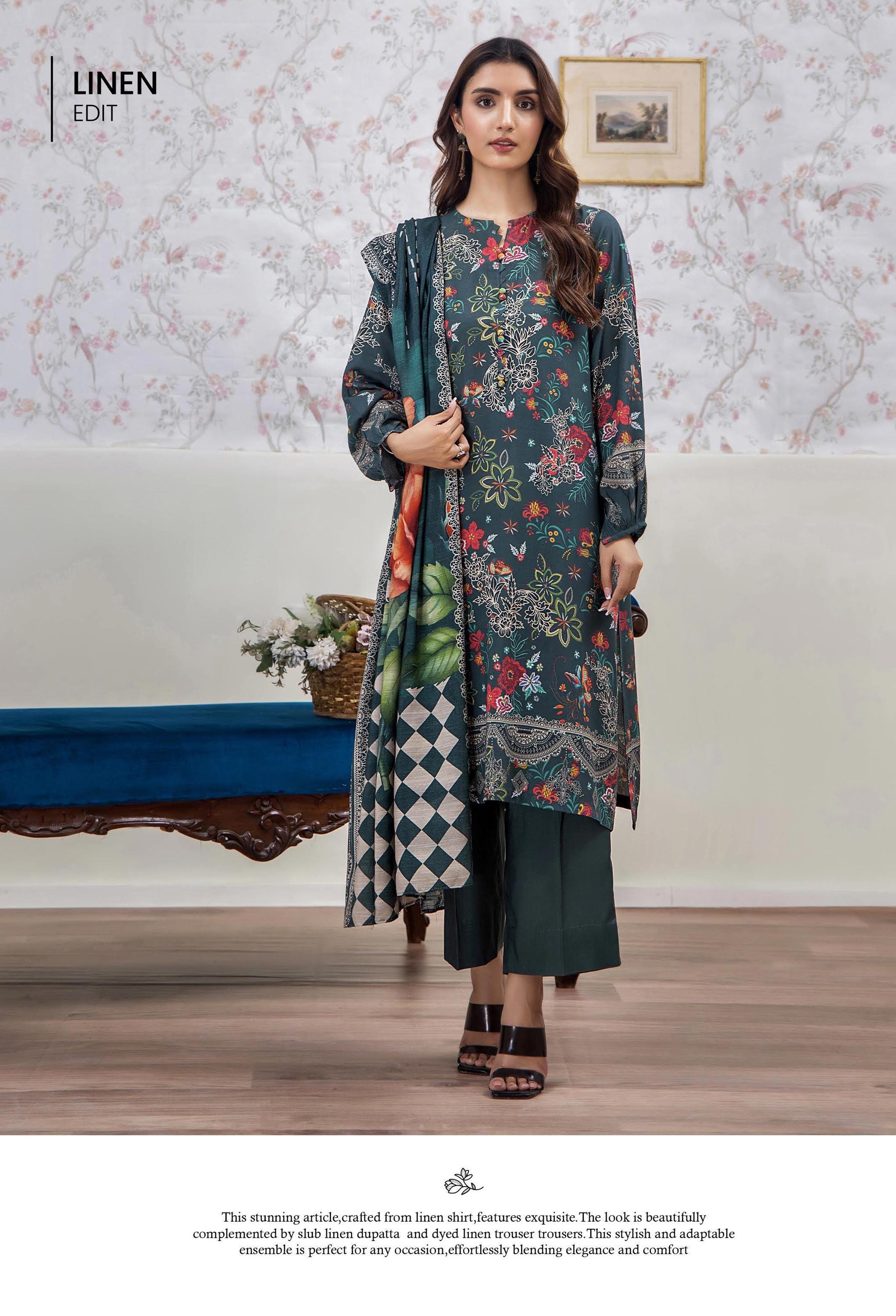 Eid Dress For Womens - Pakistani Embroidered Linen Ramadan Partywear Festival Suits In Medium & Large Size