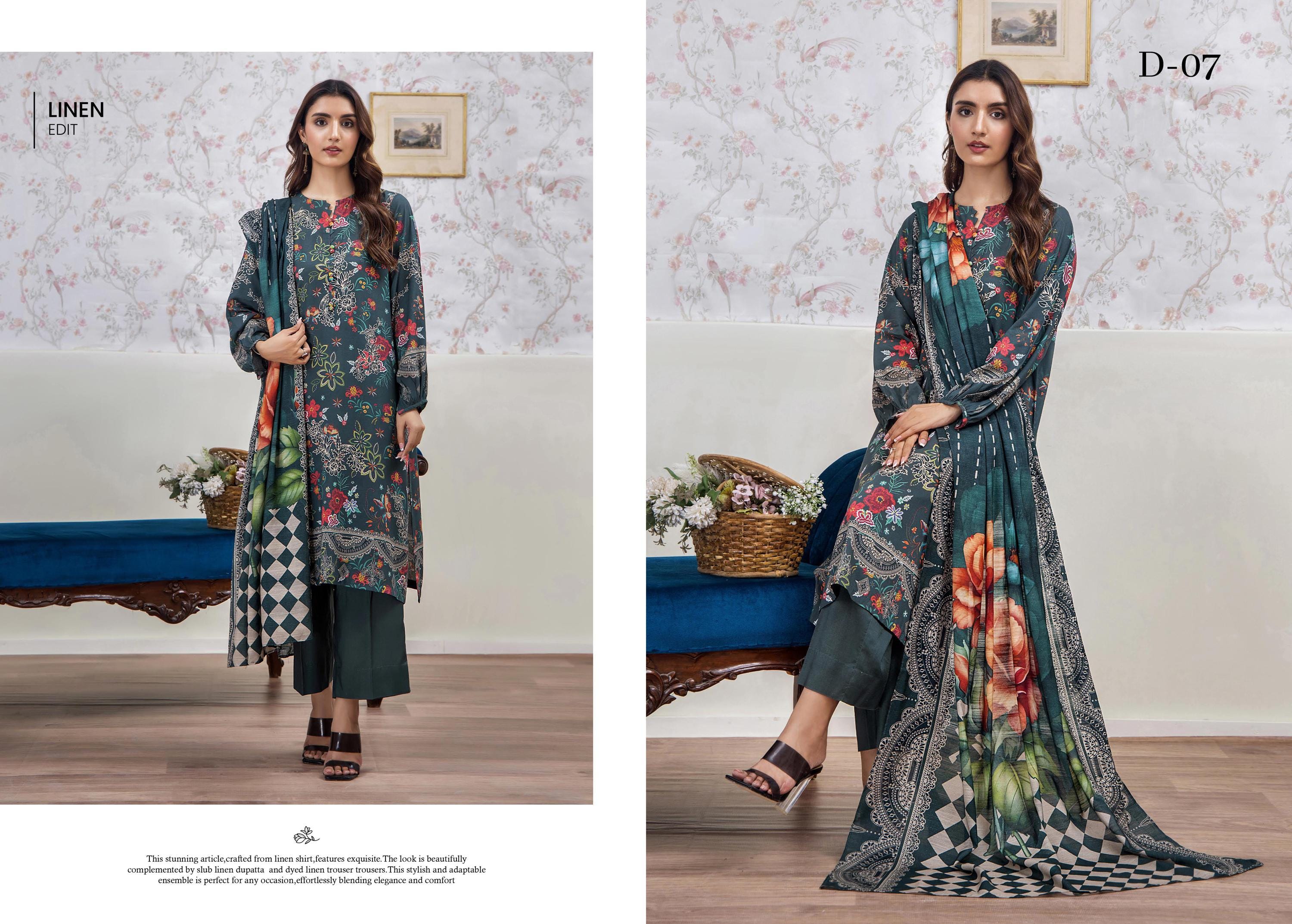 Eid Dress For Womens - Pakistani Embroidered Linen Ramadan Partywear Festival Suits In Medium & Large Size