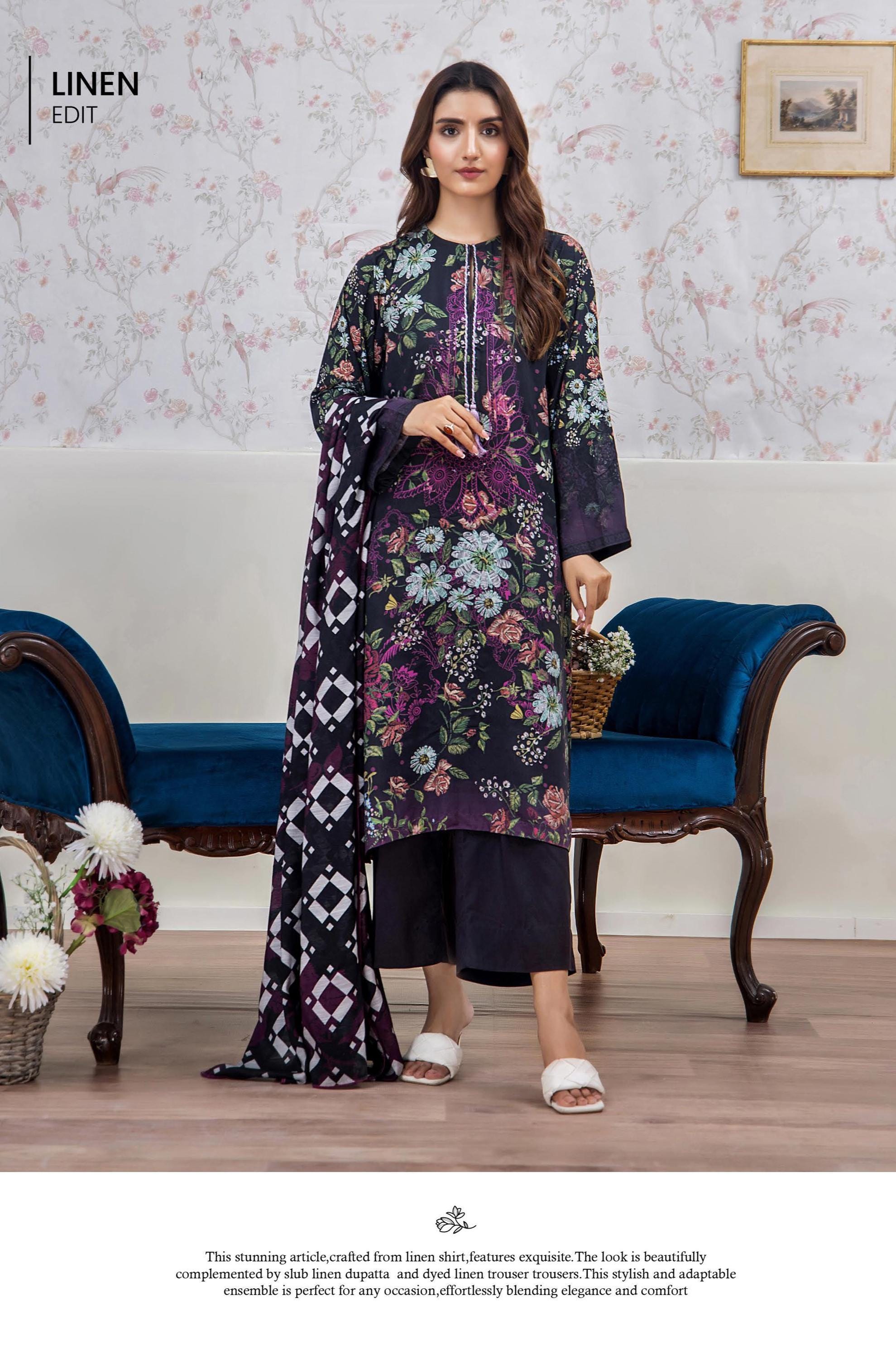 Eid Dress For Womens - Pakistani Embroidered Linen Ramadan Partywear Festival Suits In Medium & Large Size
