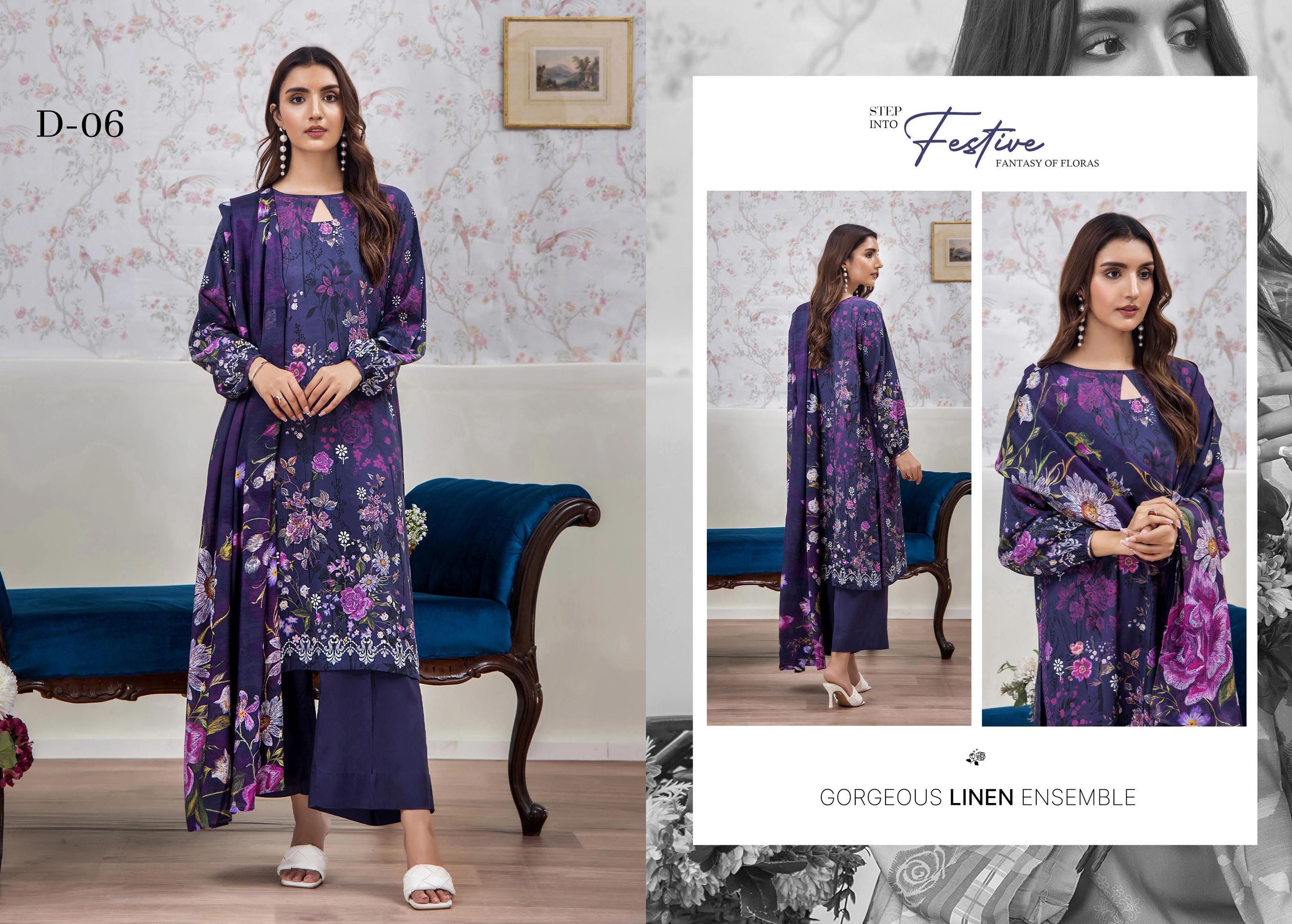 Eid Dress For Womens - Pakistani Embroidered Linen Ramadan Partywear Festival Suits In Medium & Large Size